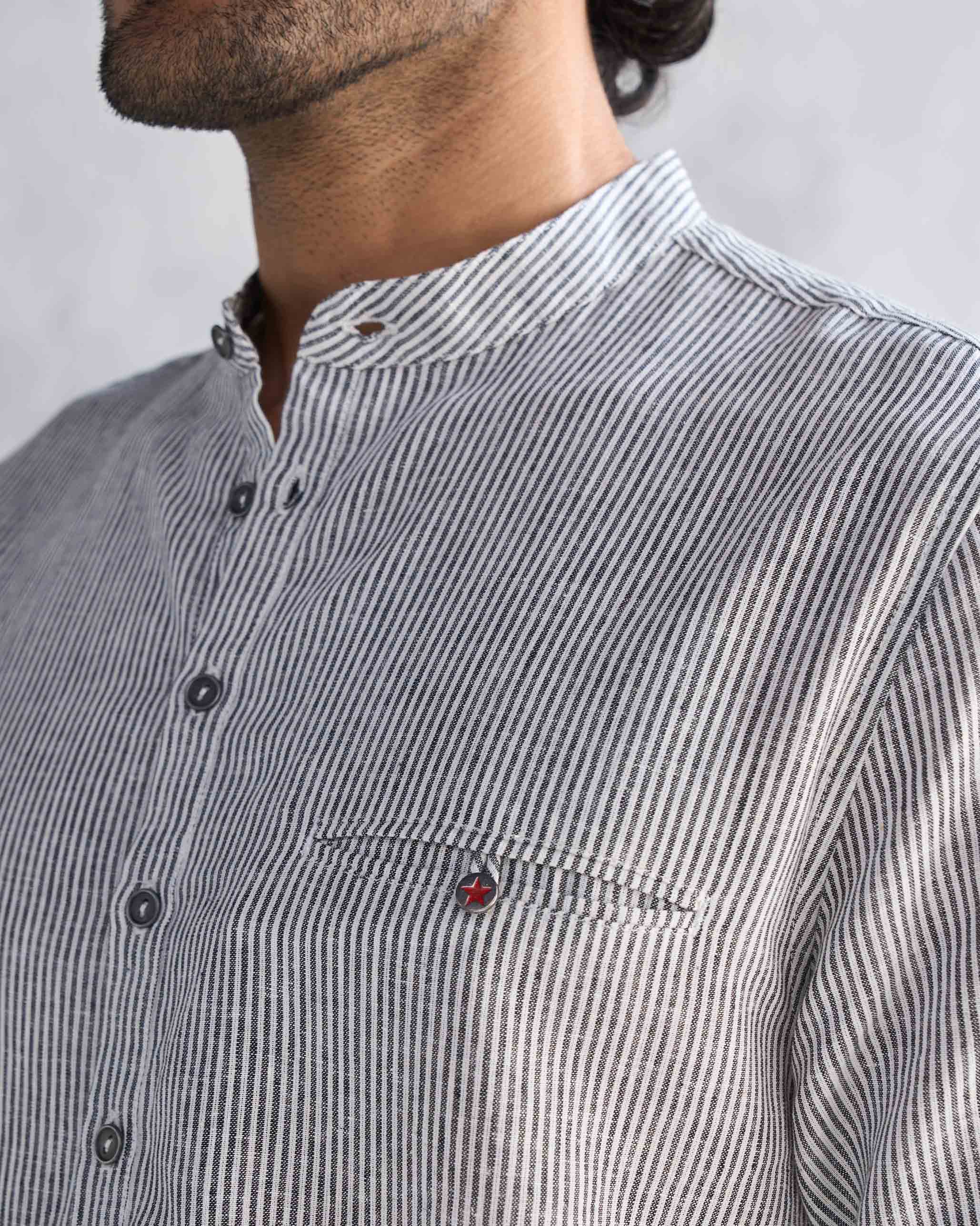 Pondicherry Kurta - Charcoal Stripe - Image 2