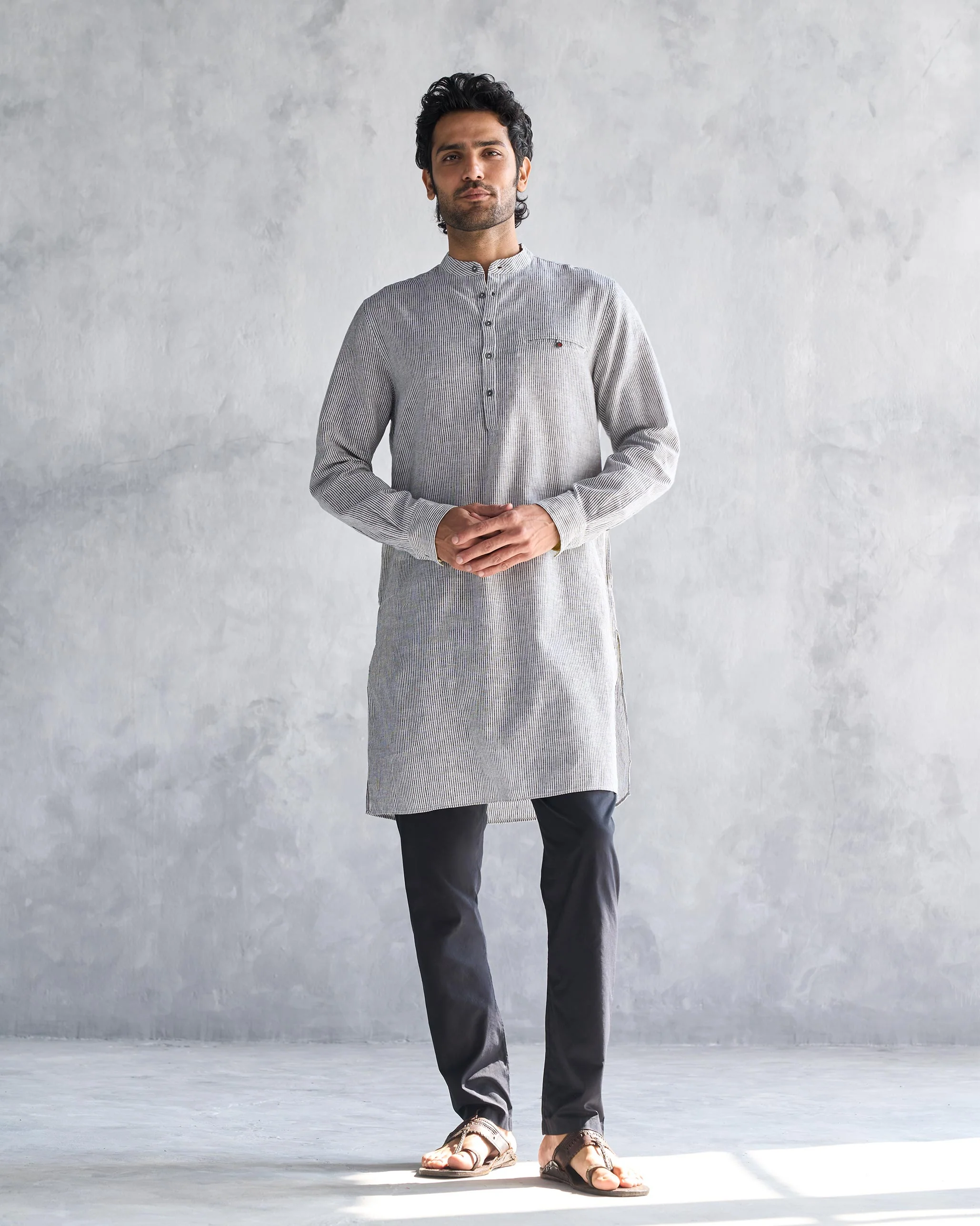 Pondicherry Kurta - Charcoal Stripe - Image 5