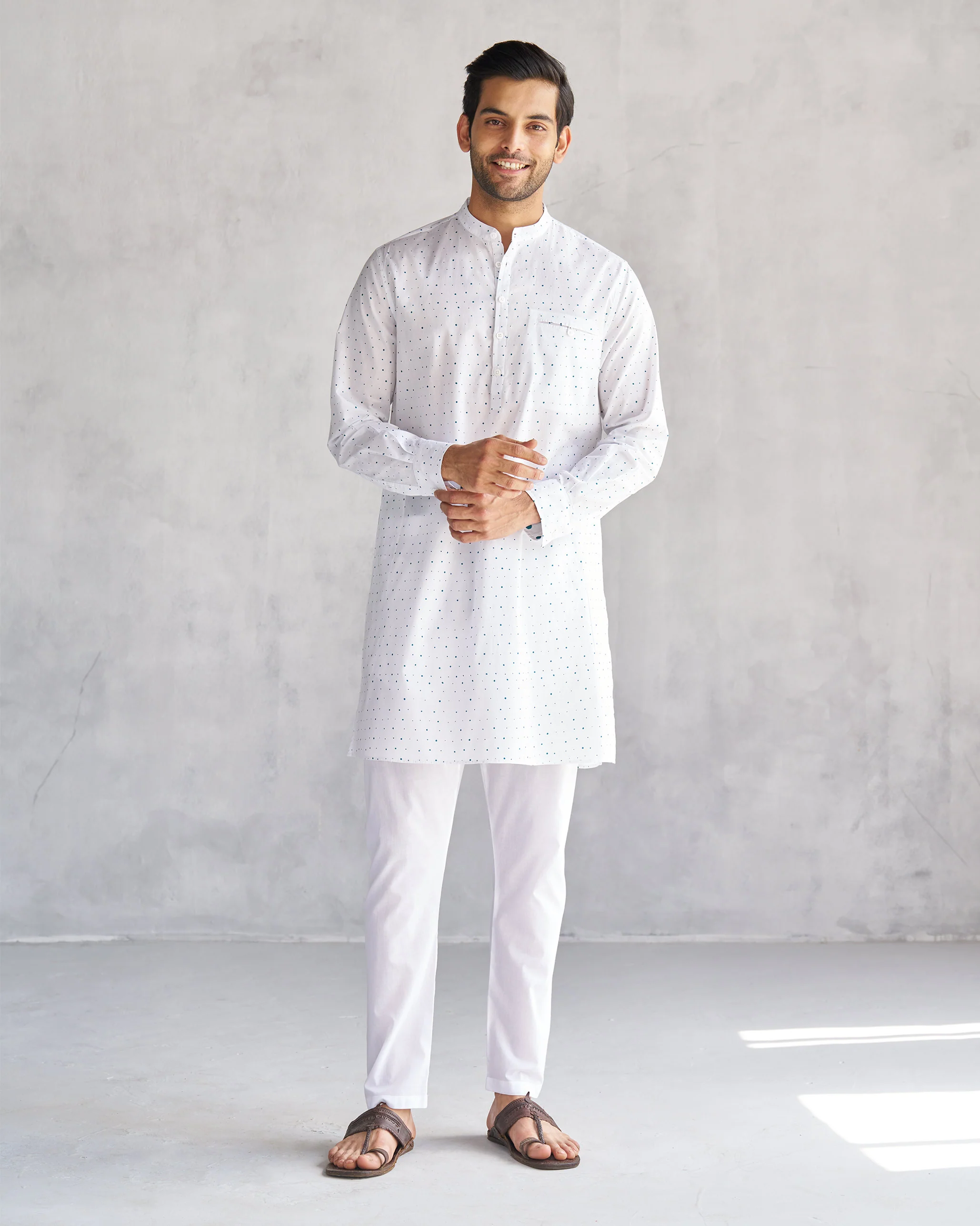 Pondicherry Kurta - White & Teal Tssxnb - Image 5