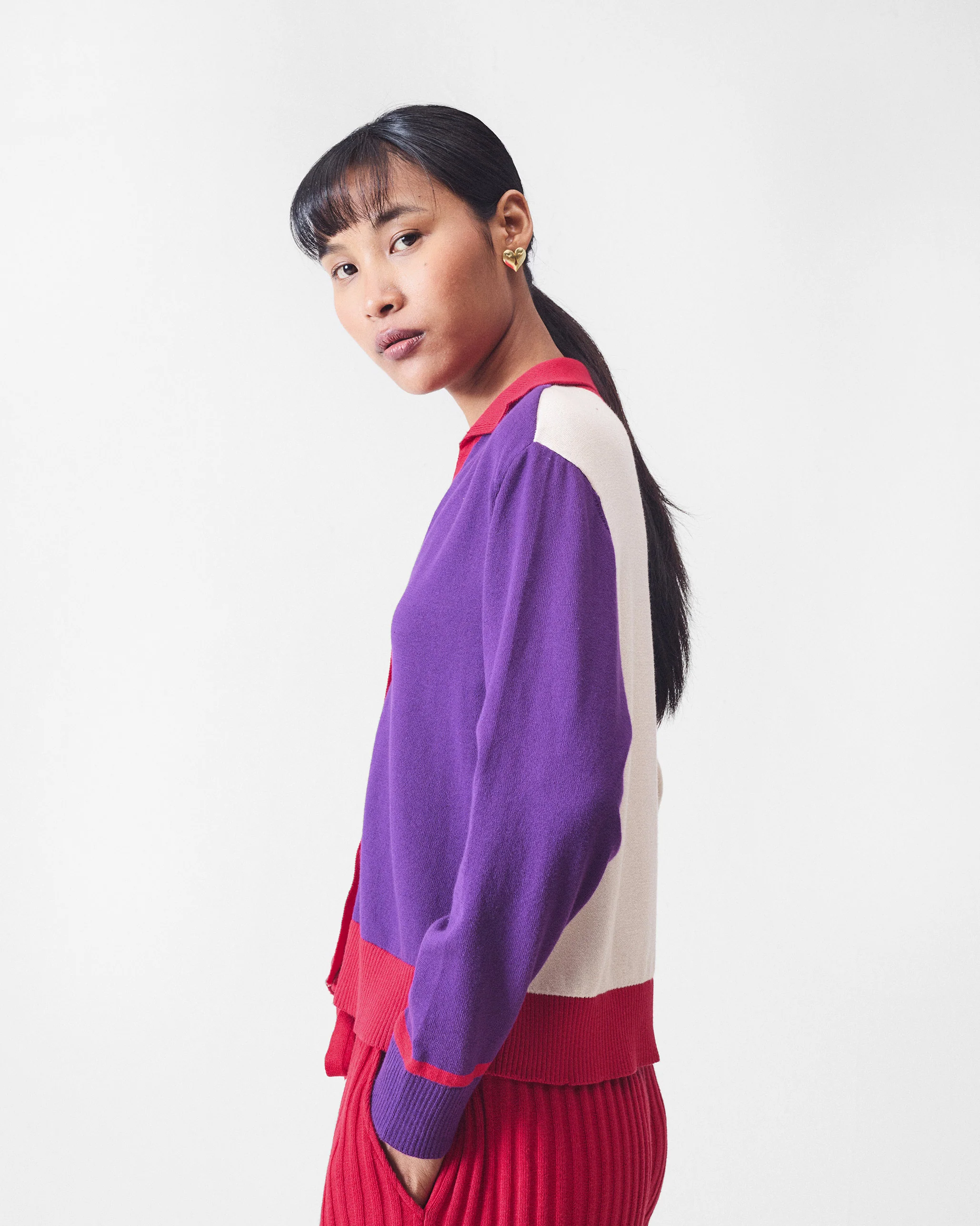 Pounce Sweater - Ivory & Purple - Image 2