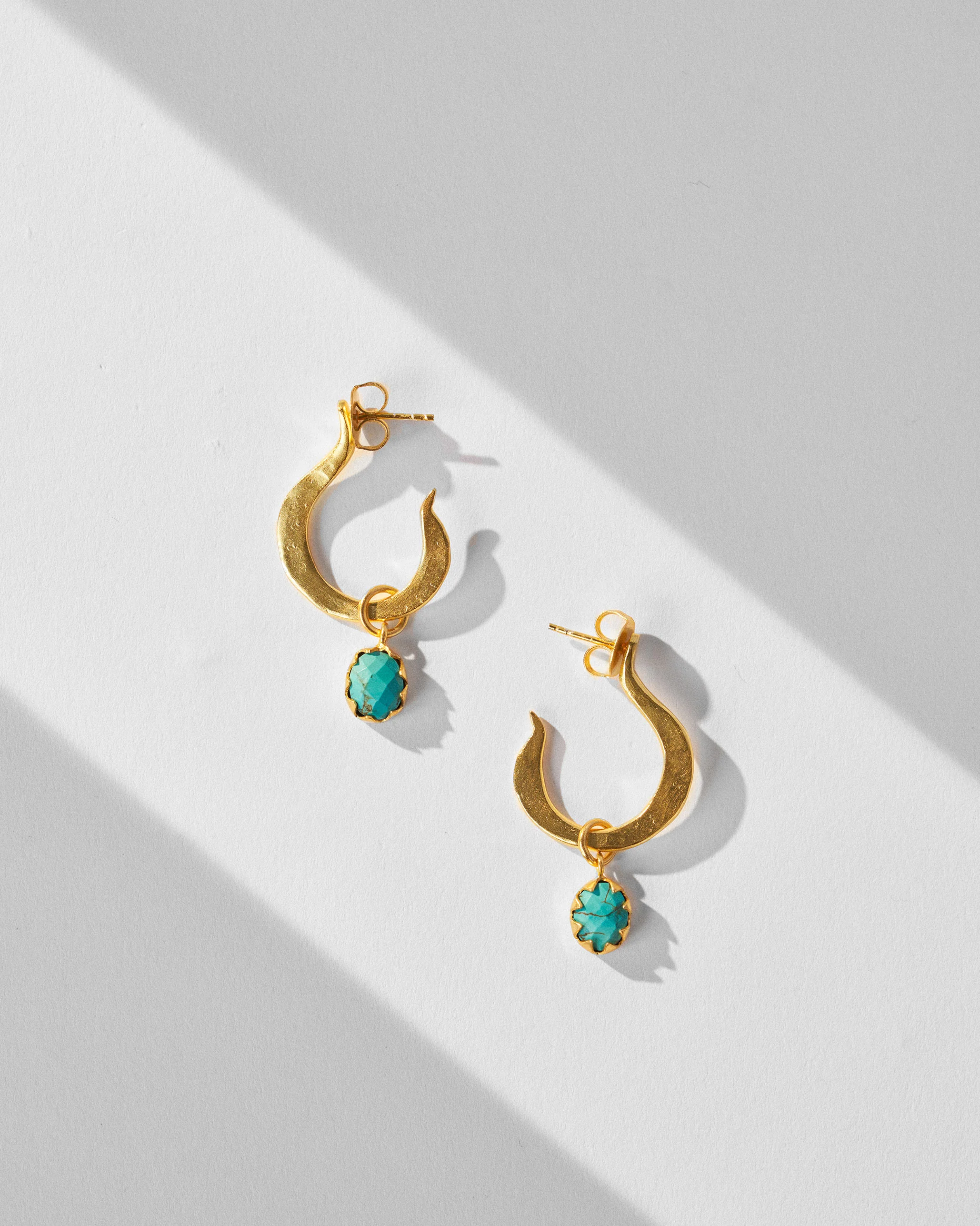 Qala Turquoise Hoops - Gold - Image 2