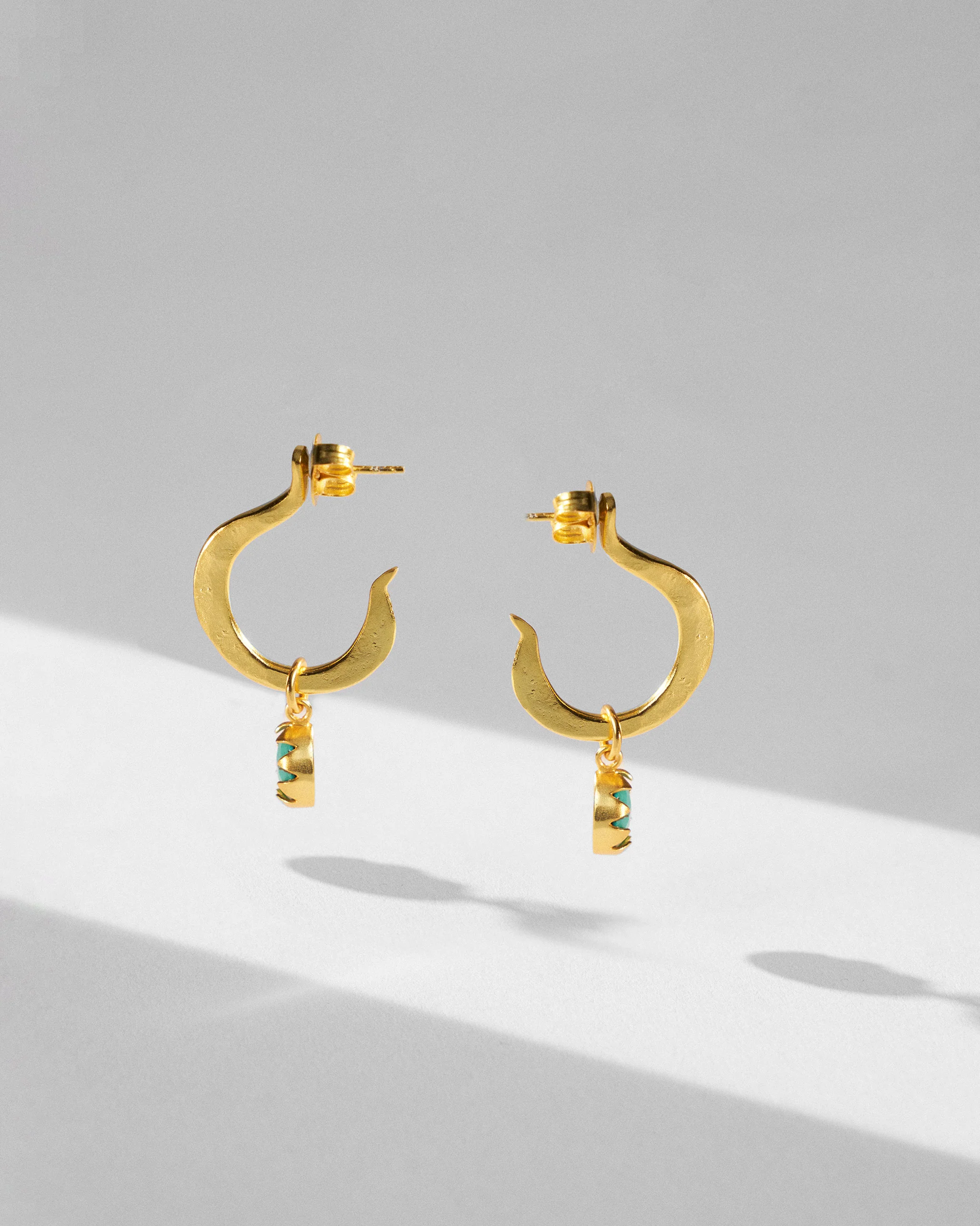 Qala Turquoise Hoops - Gold - Image 3