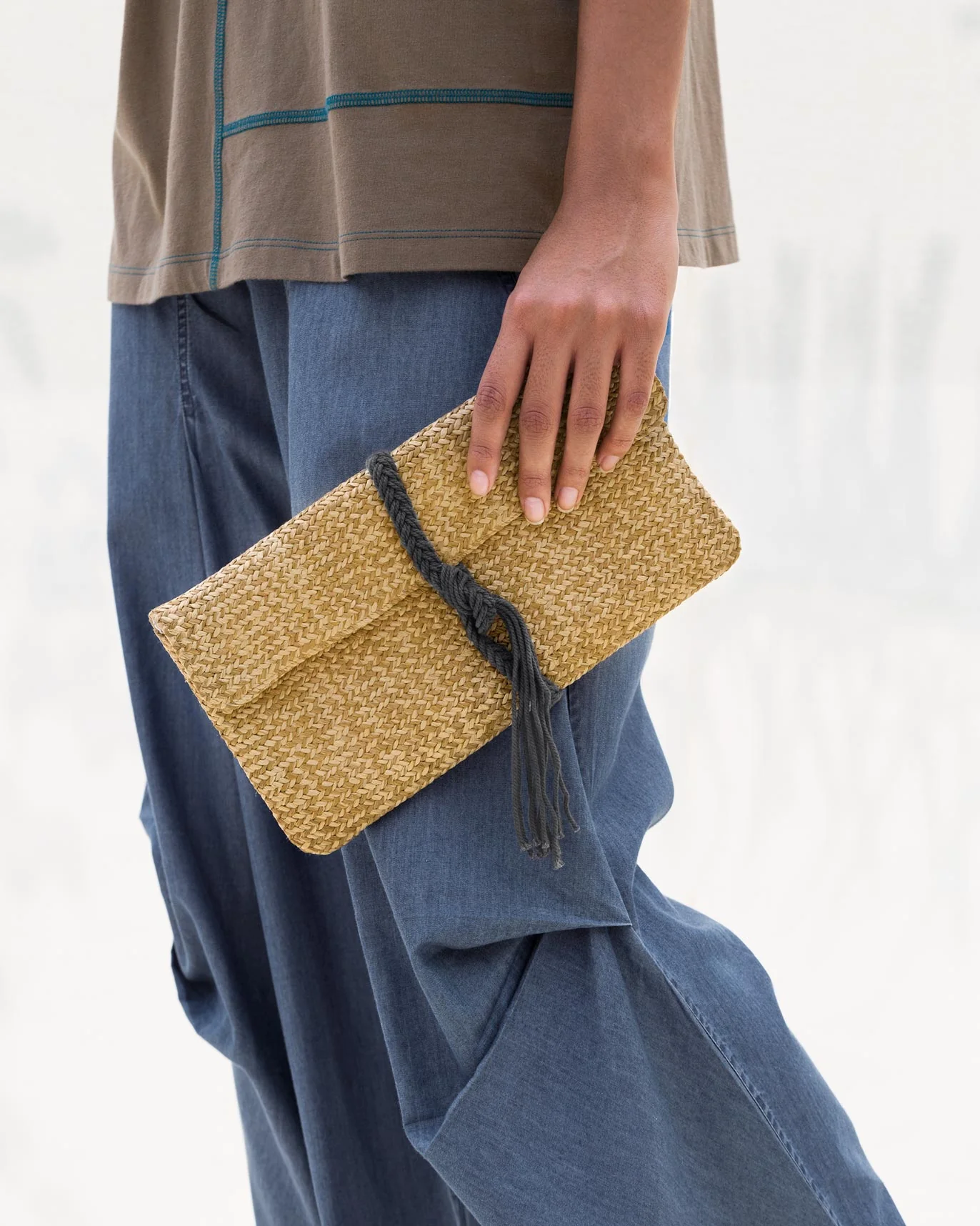 Raffia Flap Clutch - Blue - Image 5