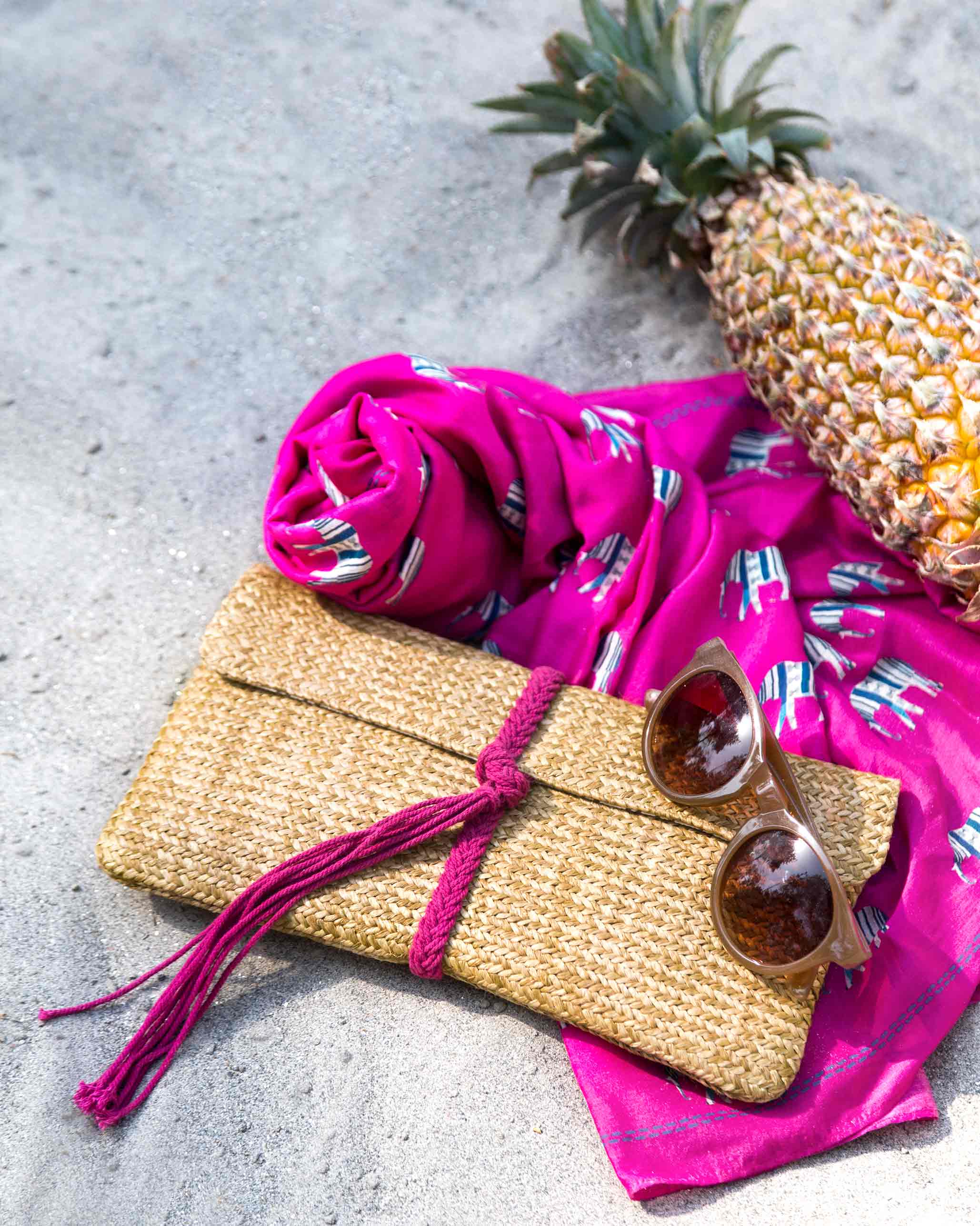 Raffia Flap Clutch - Fuchsia - Image 4