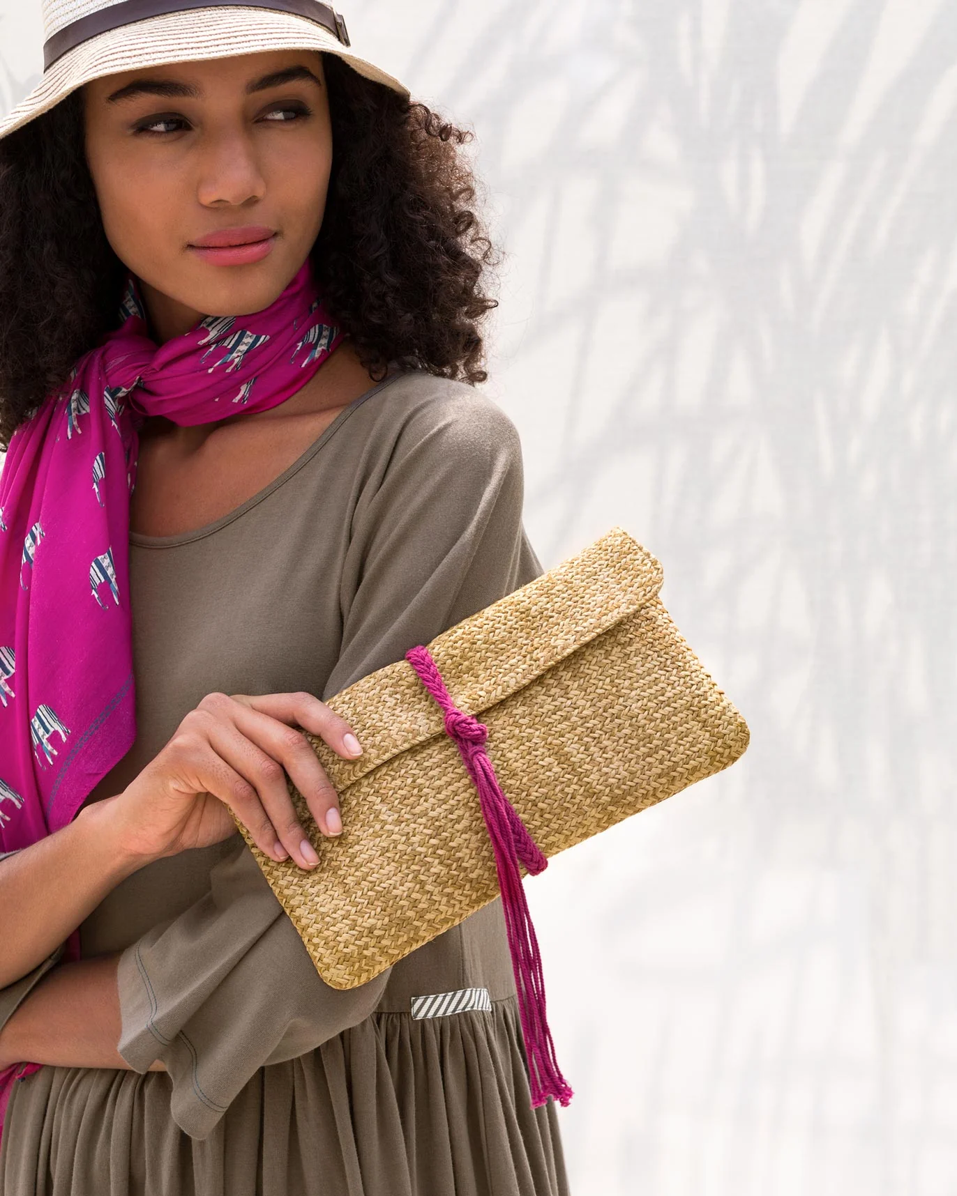 Raffia Flap Clutch - Fuchsia - Image 5
