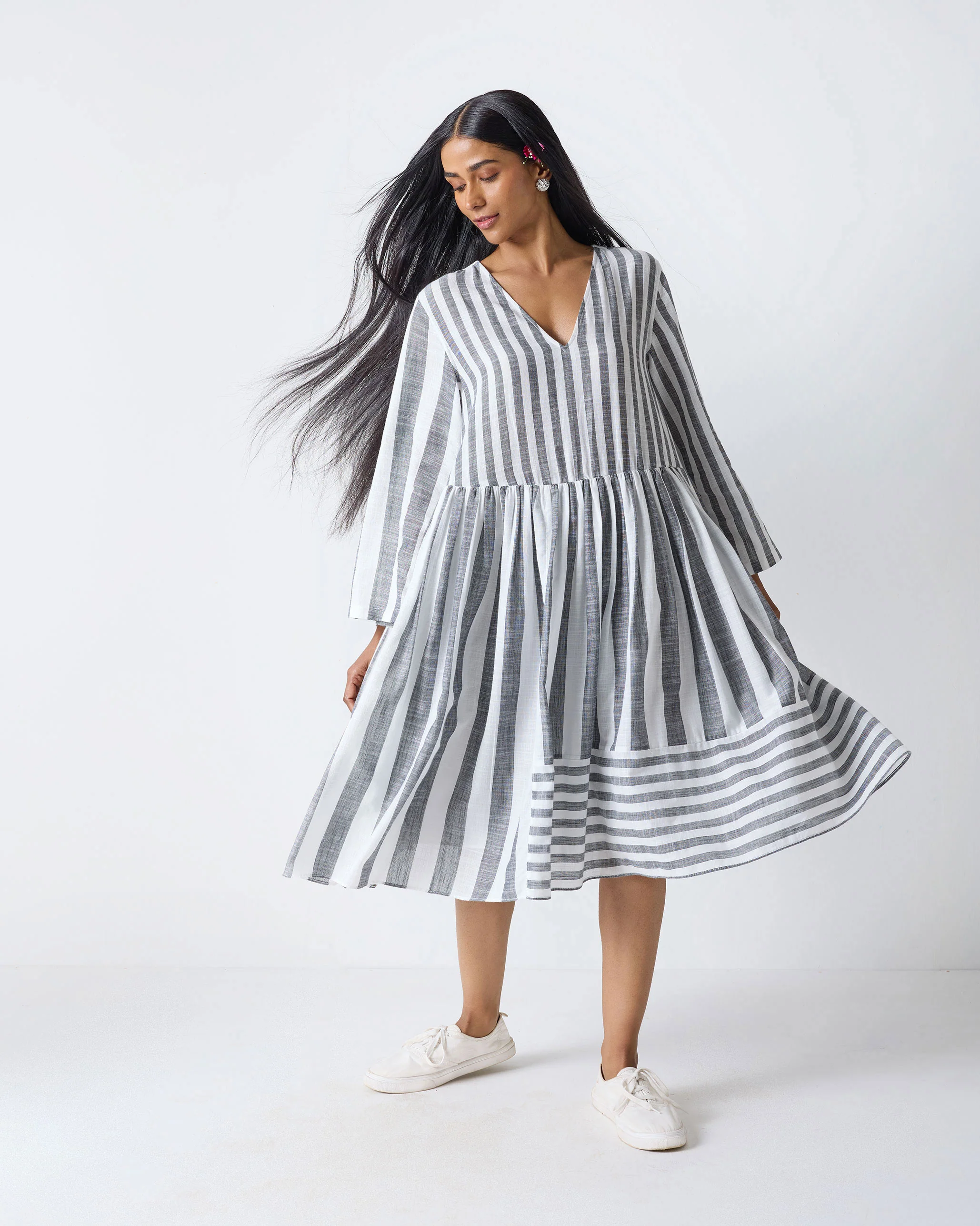 Rainy Season Dress - Charcoal & White Stripes - Image 3
