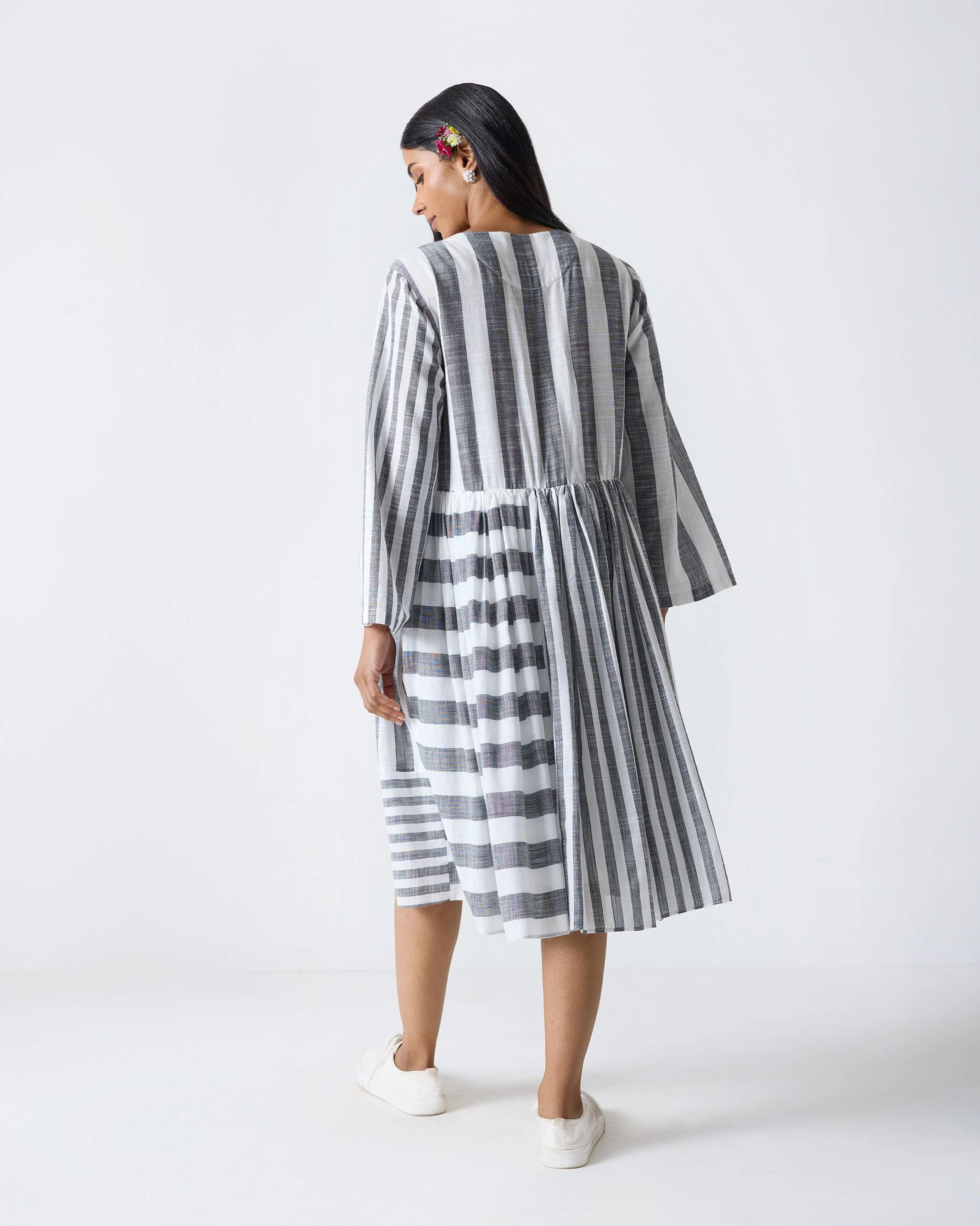 Rainy Season Dress - Charcoal & White Stripes - Image 4