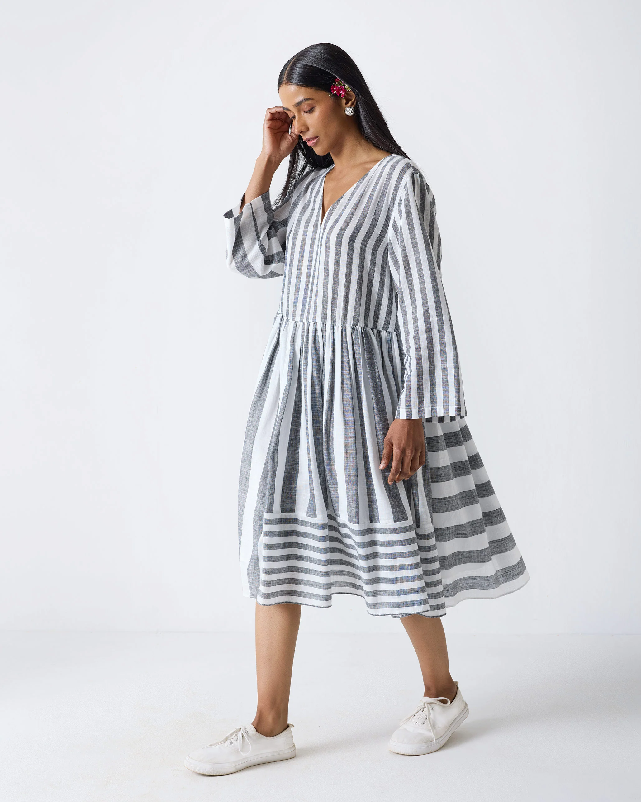 Rainy Season Dress - Charcoal & White Stripes - Image 5