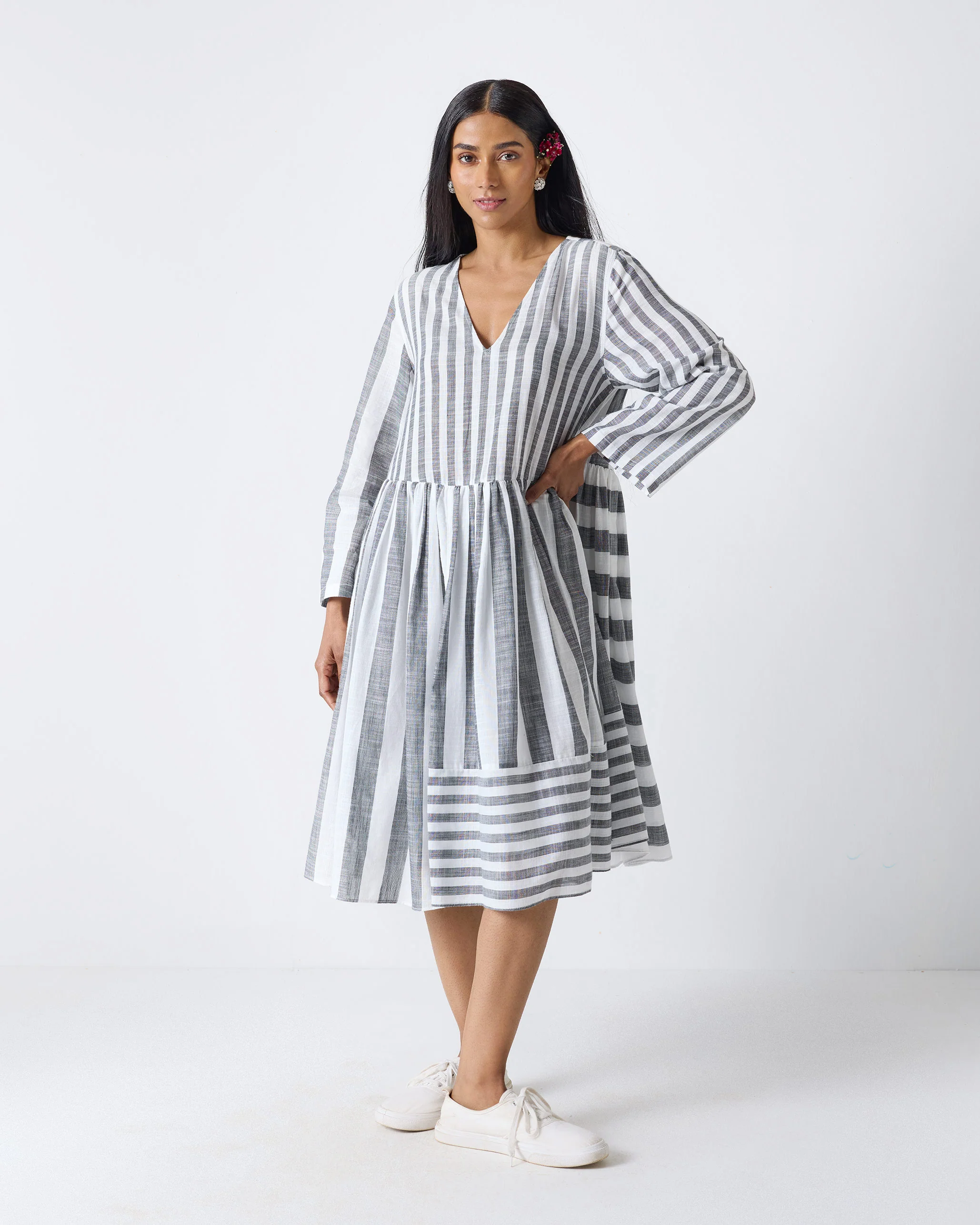 Rainy Season Dress - Charcoal & White Stripes - Image 6