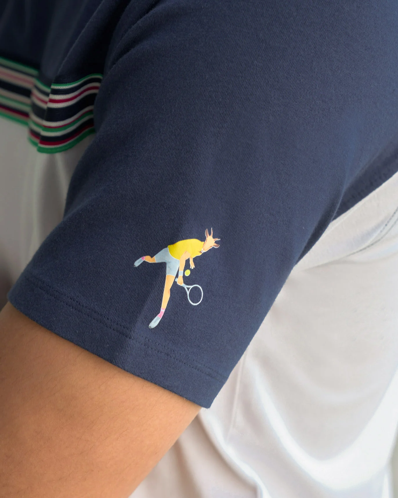 Rally Crew Neck T-shirt - Navy & White - Image 2