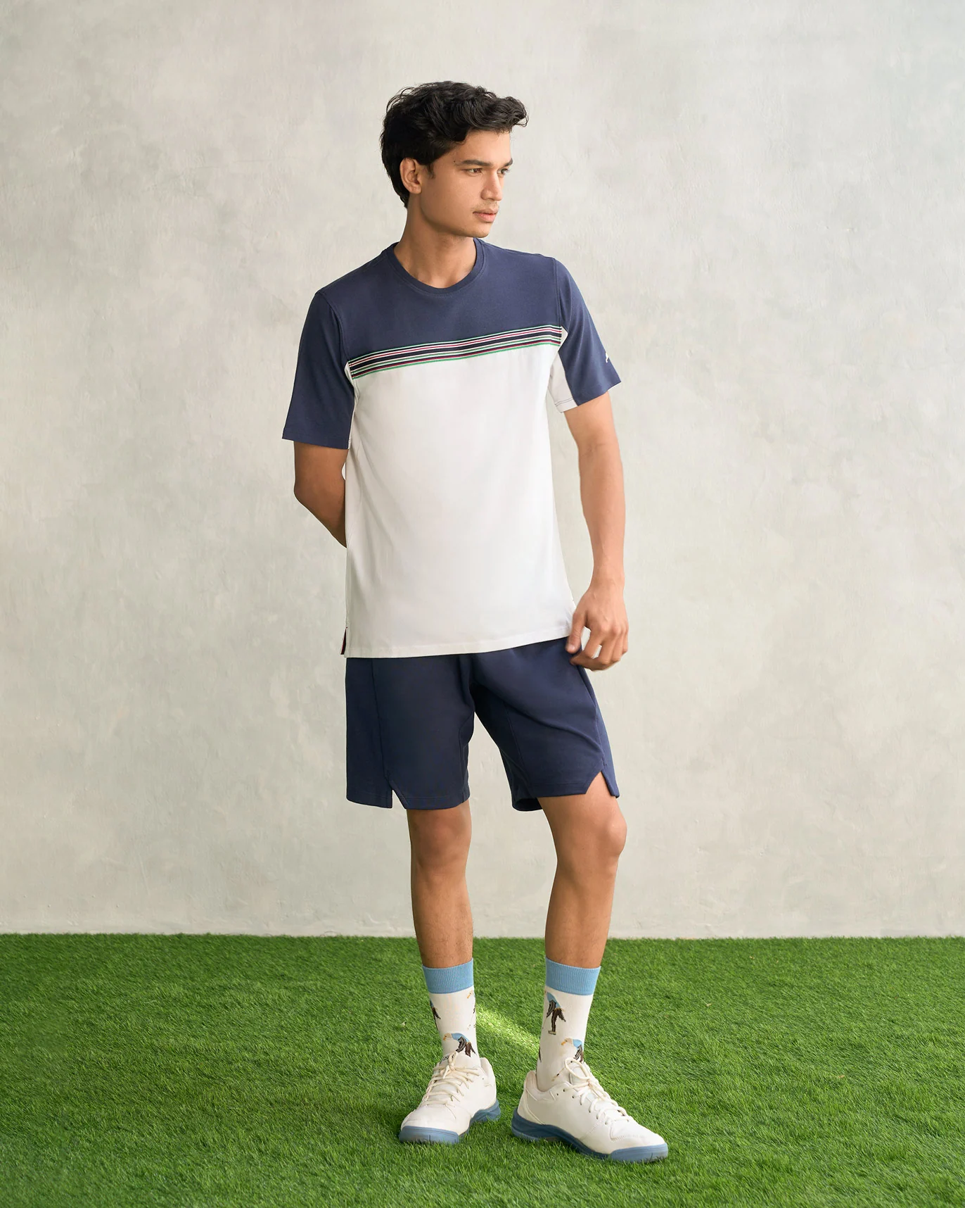 Rally Crew Neck T-shirt - Navy & White - Image 6