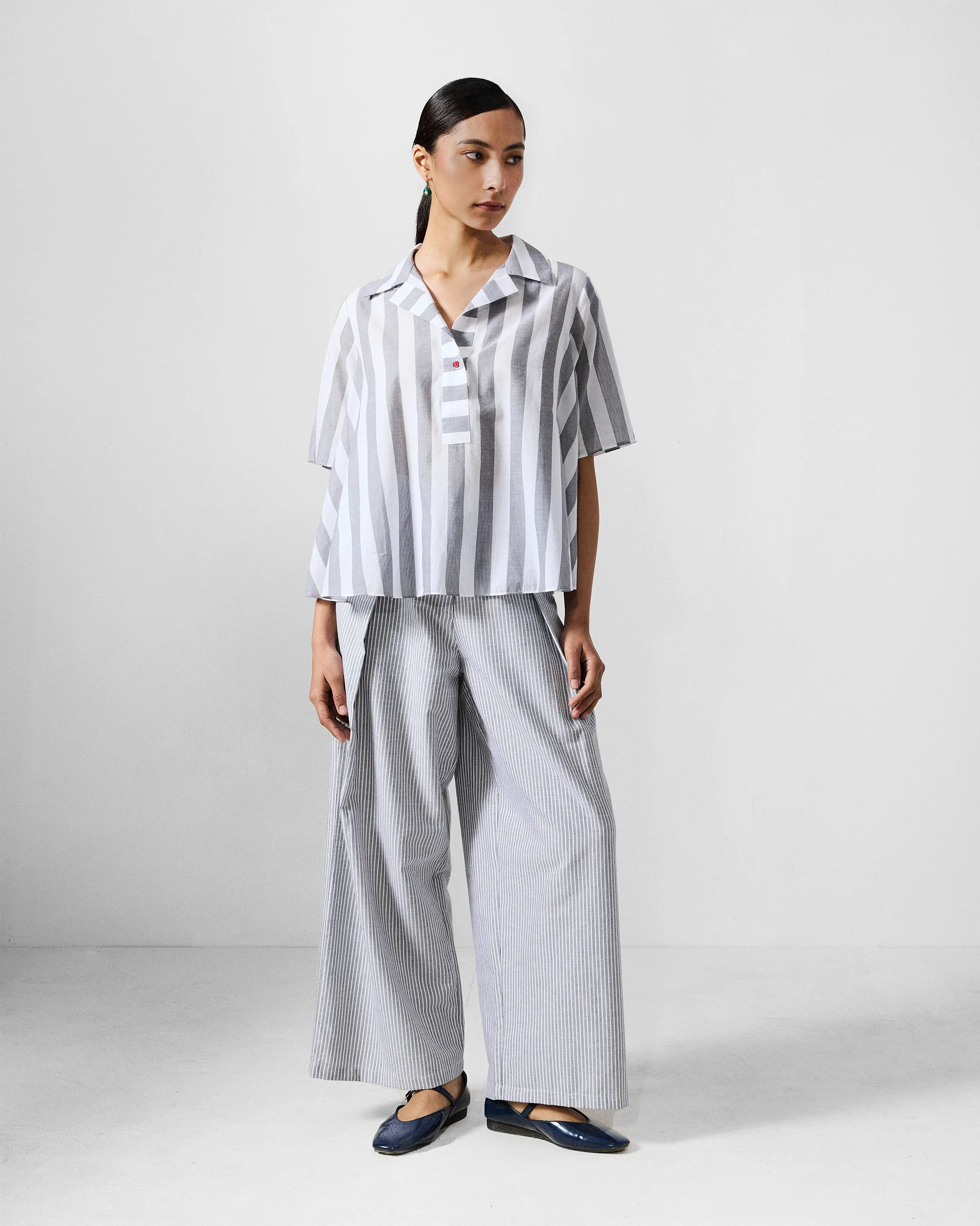 Rann Shirt - Grey & White Stripes - Image 7