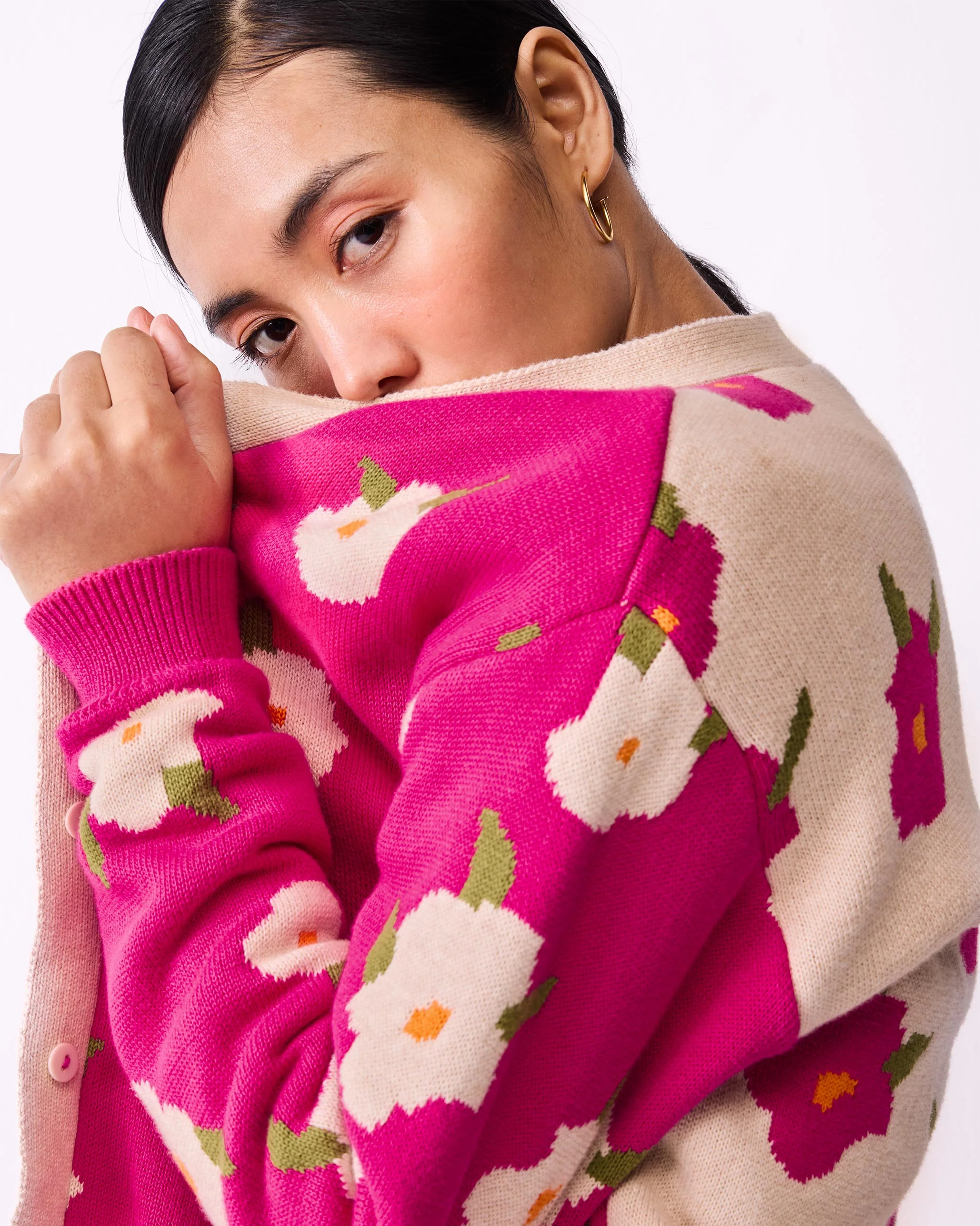 Raven Cardigan - Fuchsia & Oatmeal - Image 2