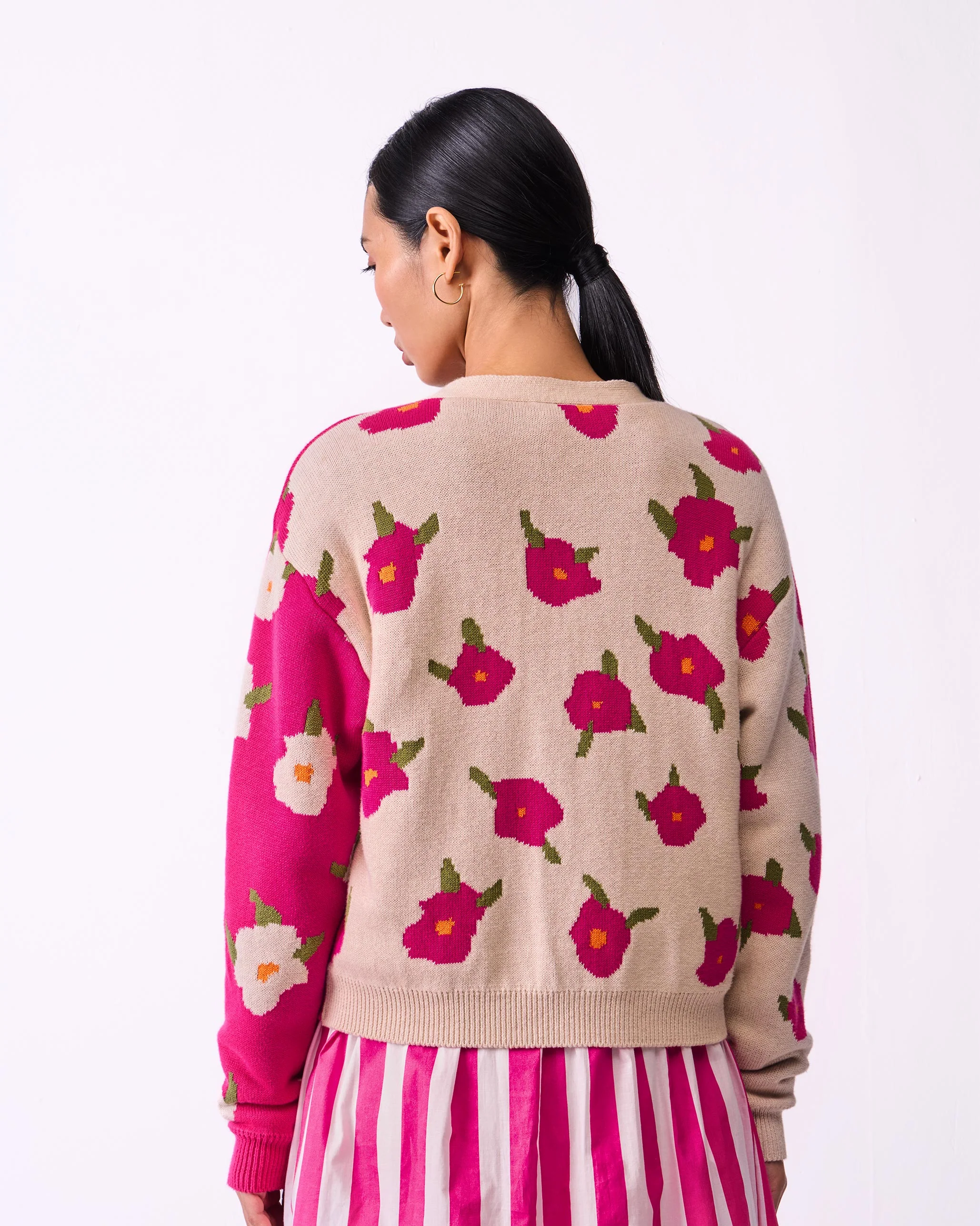 Raven Cardigan - Fuchsia & Oatmeal - Image 4