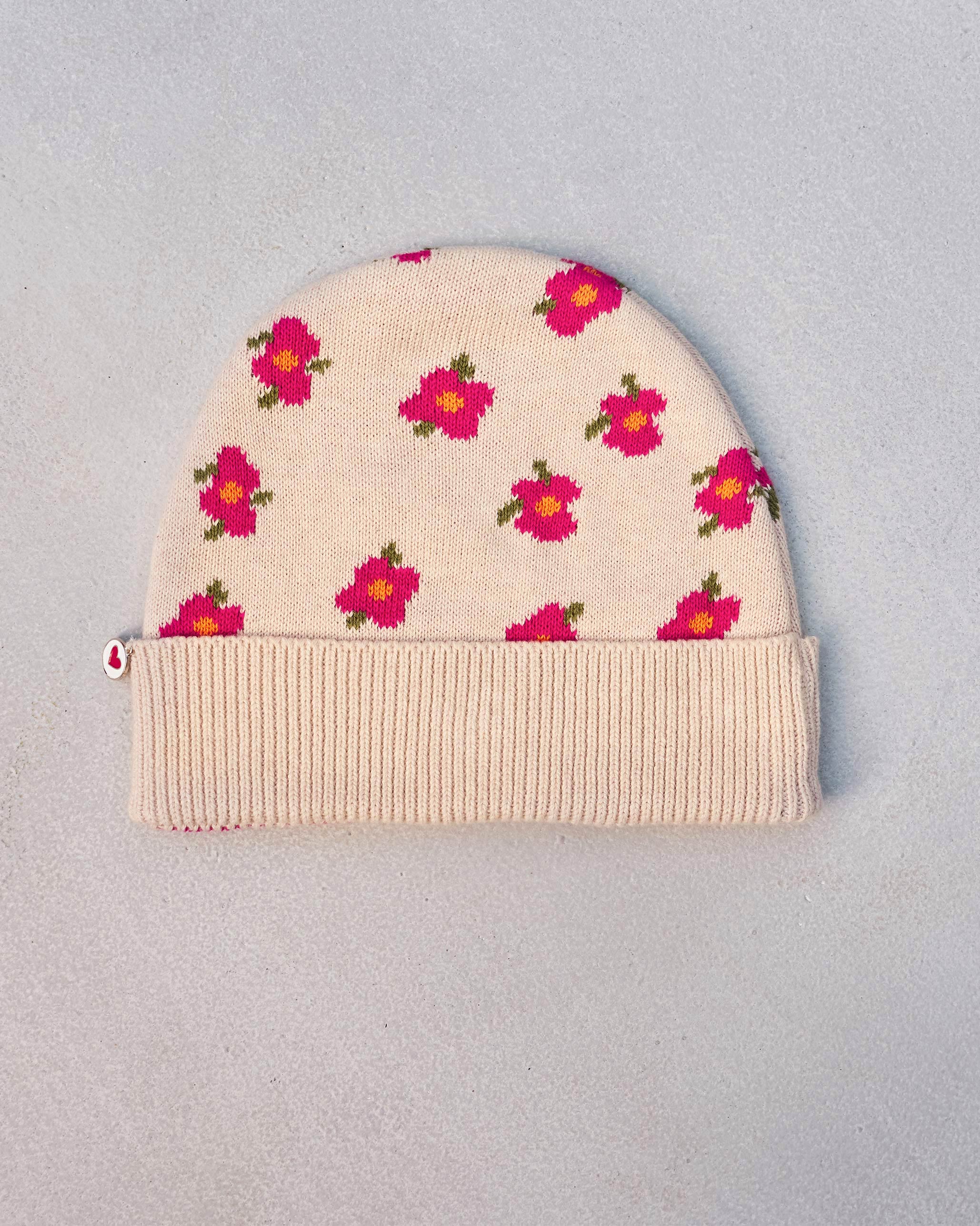 Retro Beanie - Oatmeal & Fuchsia - Image 3