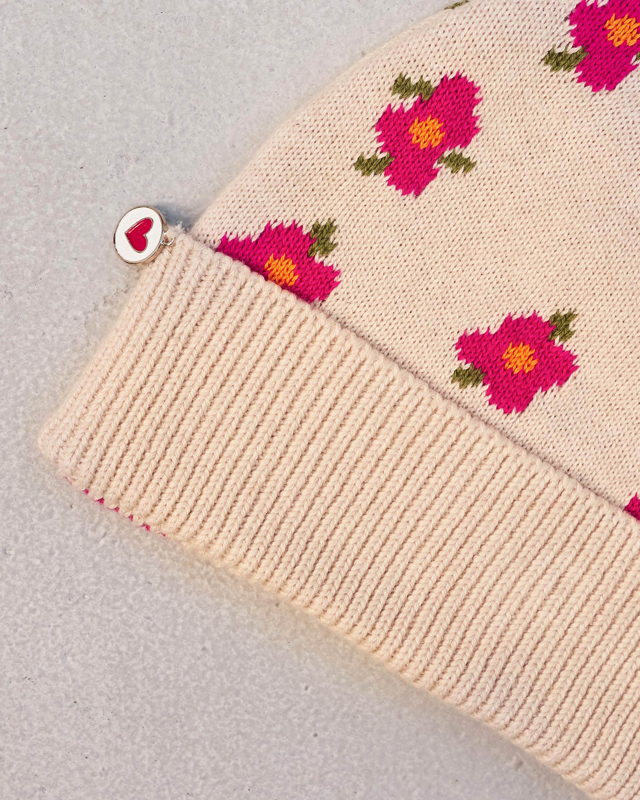Retro Beanie - Oatmeal & Fuchsia - Image 4