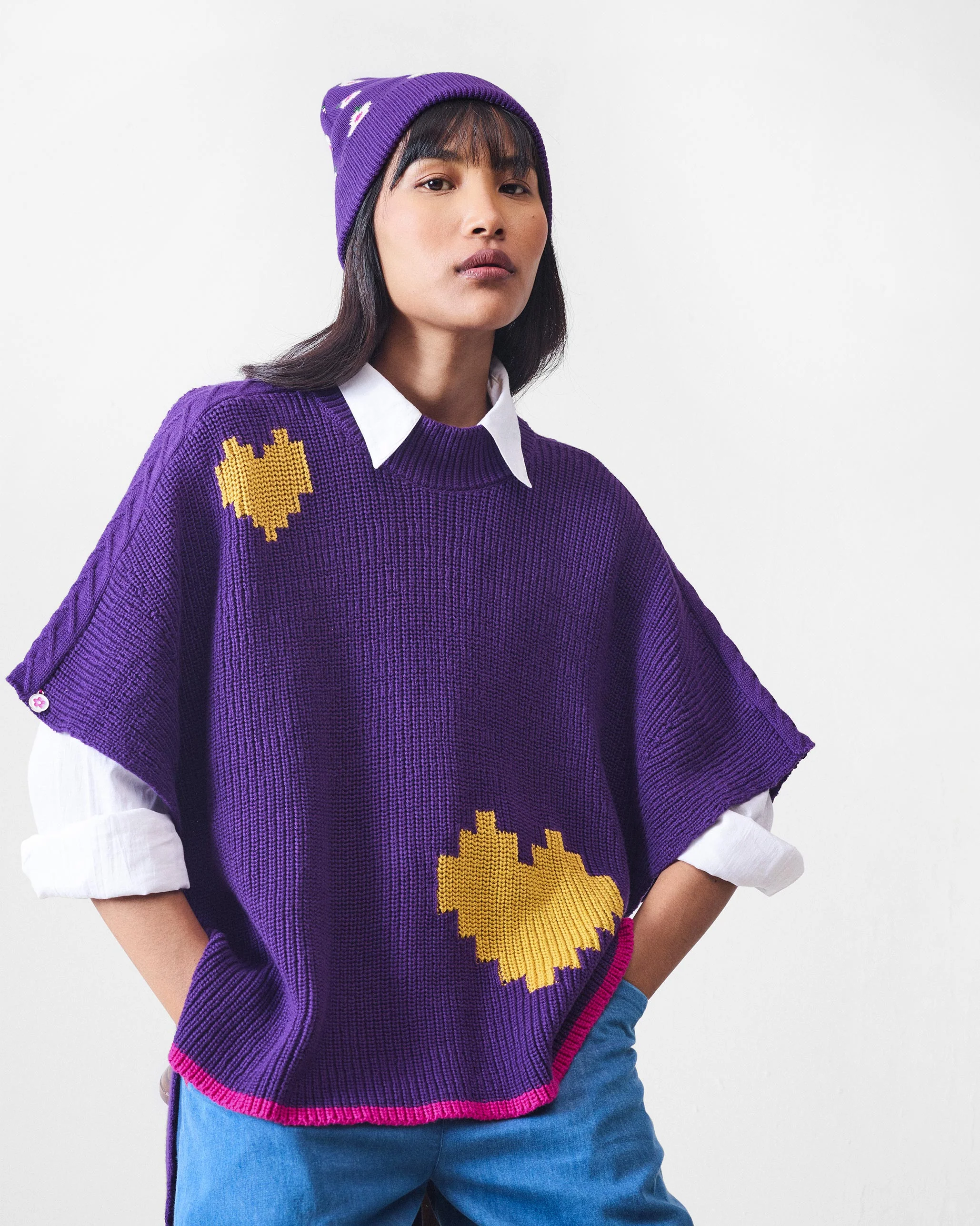 Retro Beanie - Purple & Oatmeal - Image 4