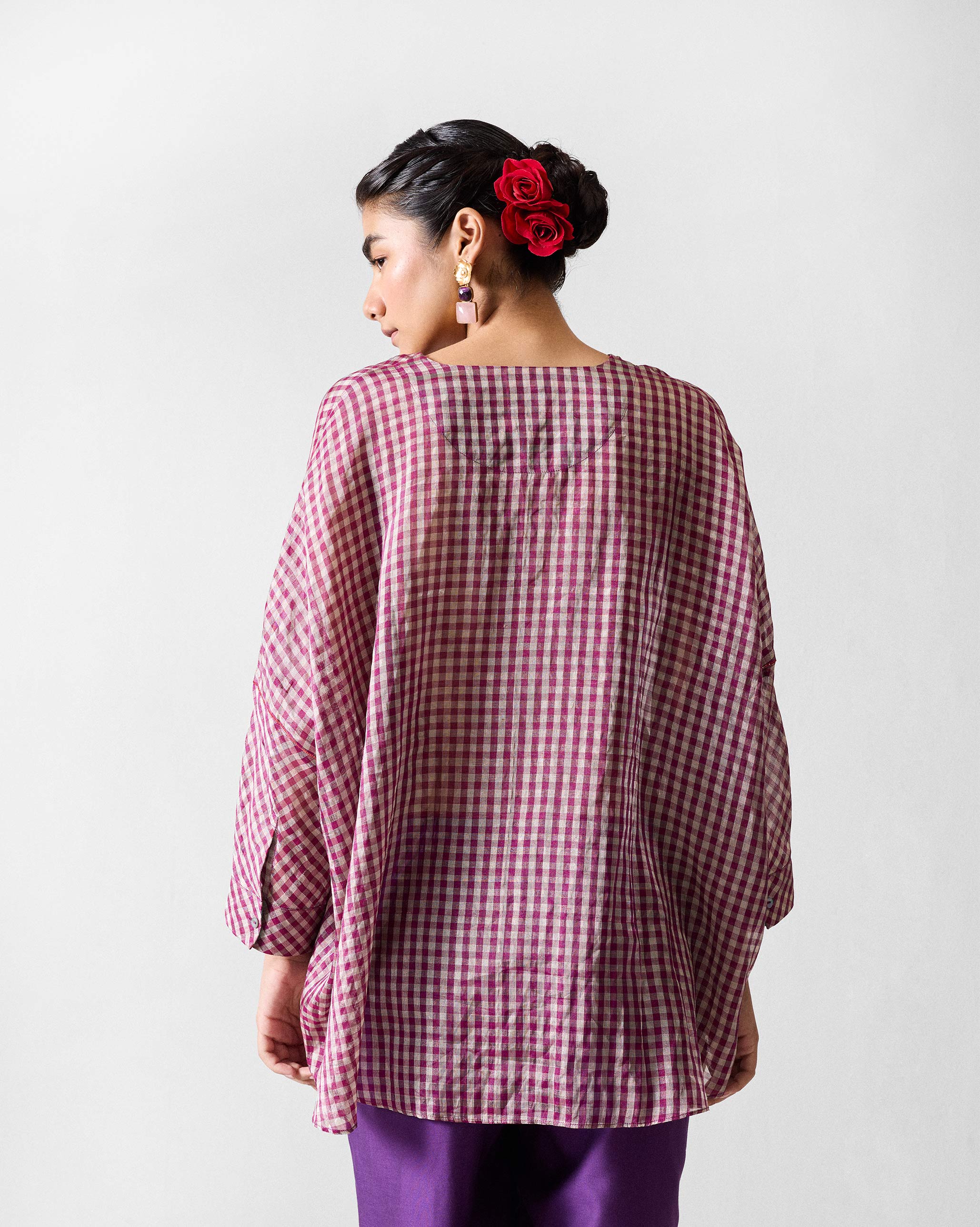 Rewa Top - Purple & Silver Checks - Image 2
