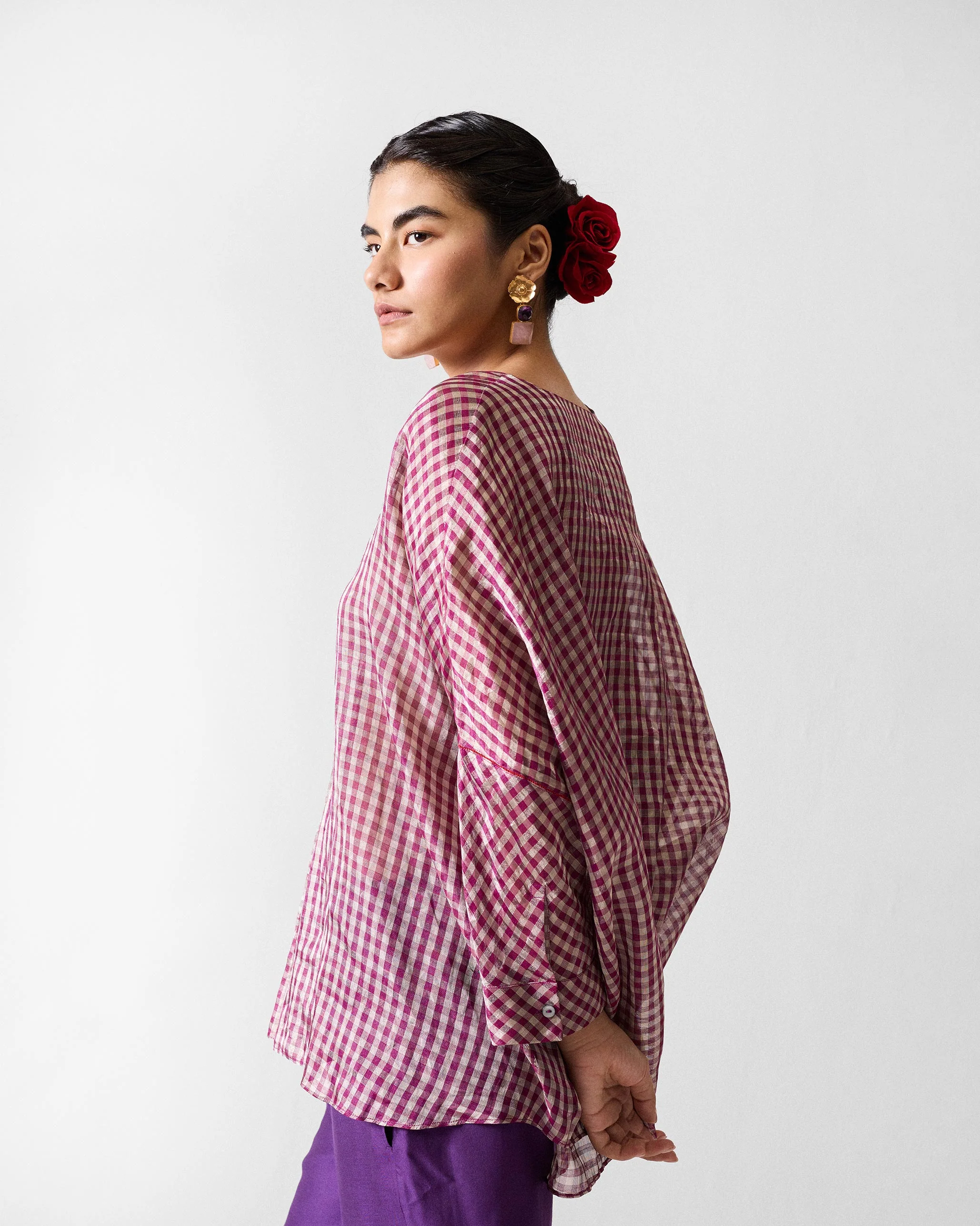 Rewa Top - Purple & Silver Checks - Image 3