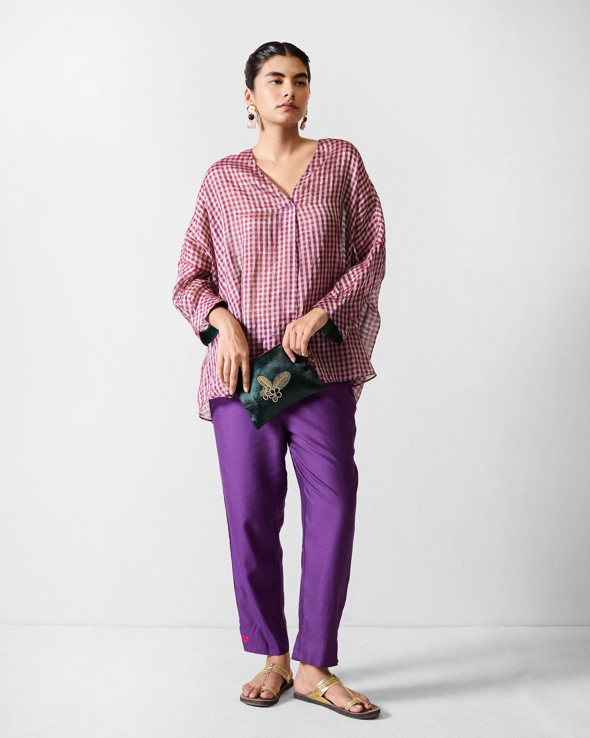 Rewa Top - Purple & Silver Checks - Image 5