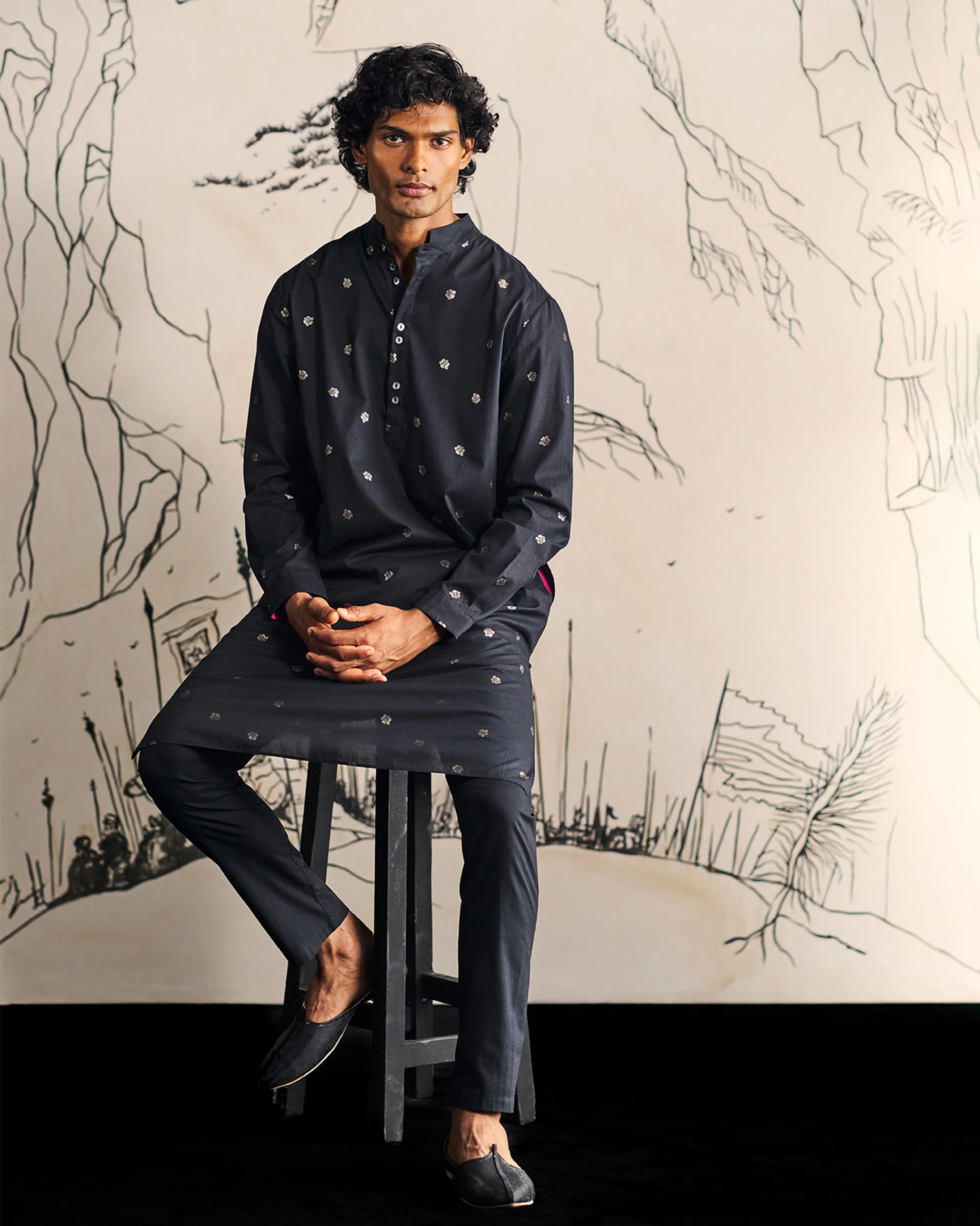 Rey Kurta - Black Printed - Image 2