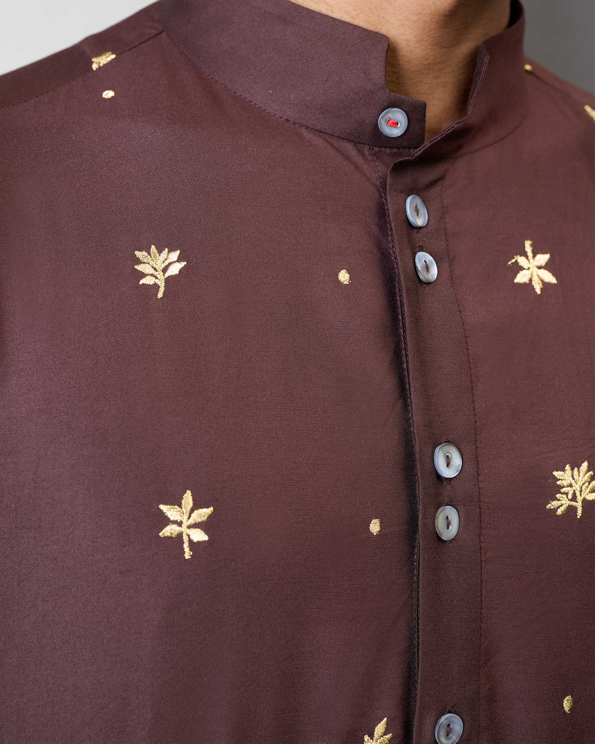 Rey Kurta - Brown Embroidered - Image 4