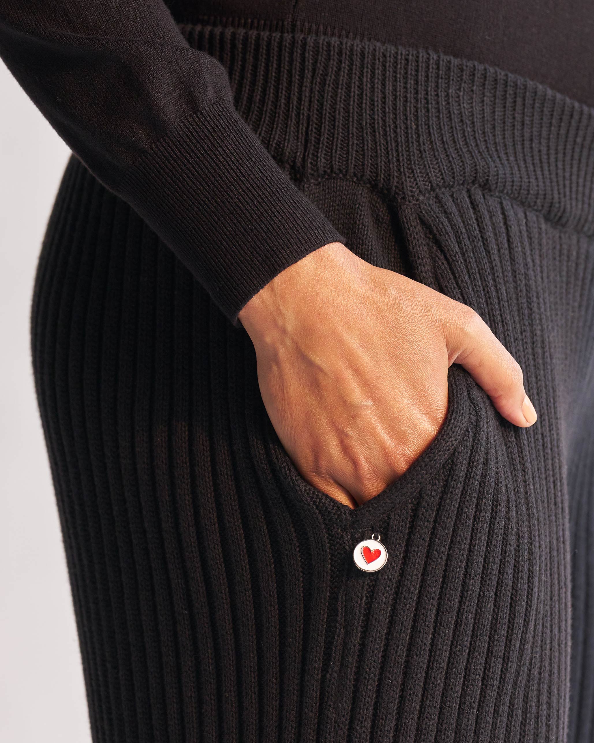 Ribbed Knit Trousers - Black - Image 2