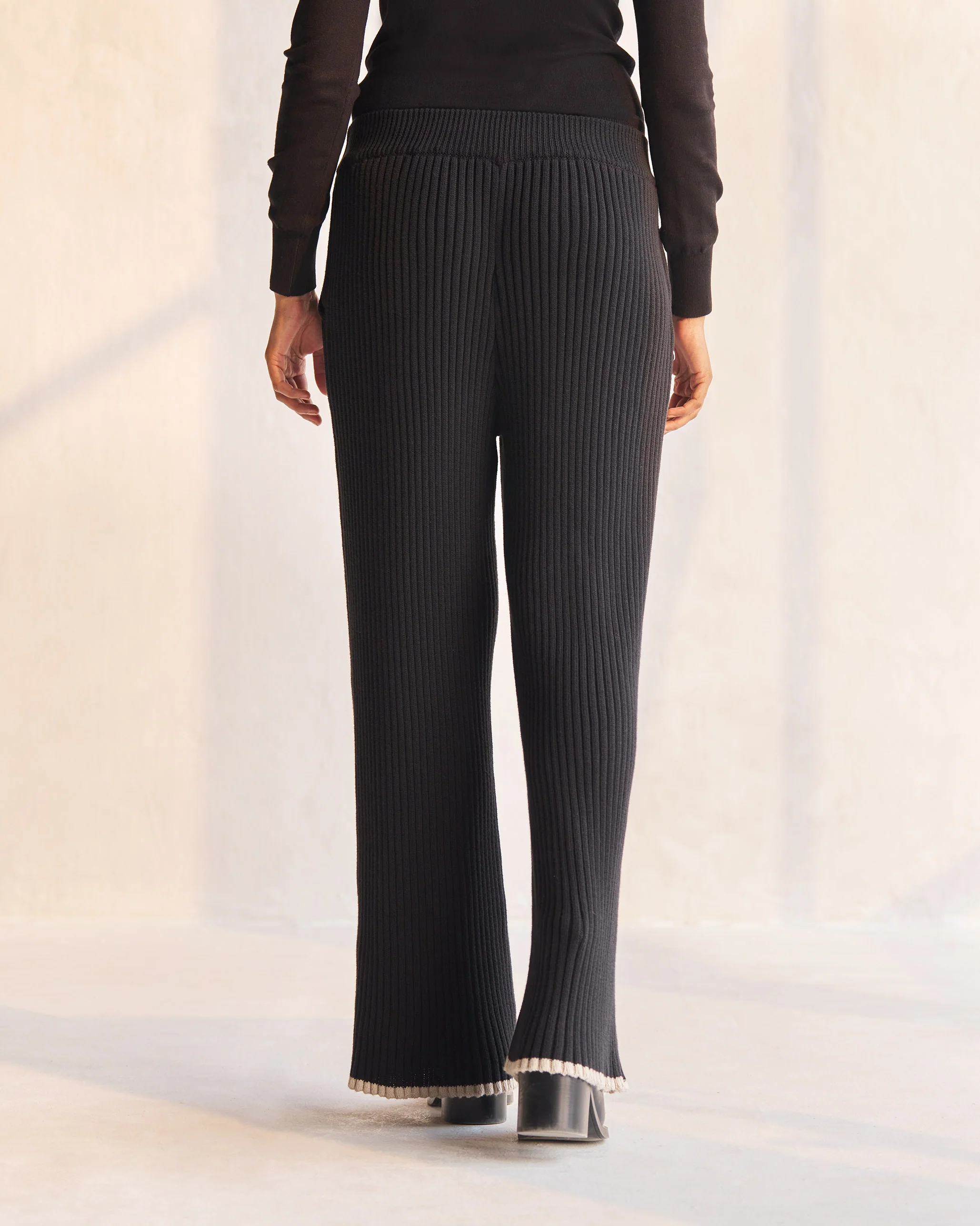 Ribbed Knit Trousers - Black - Image 3