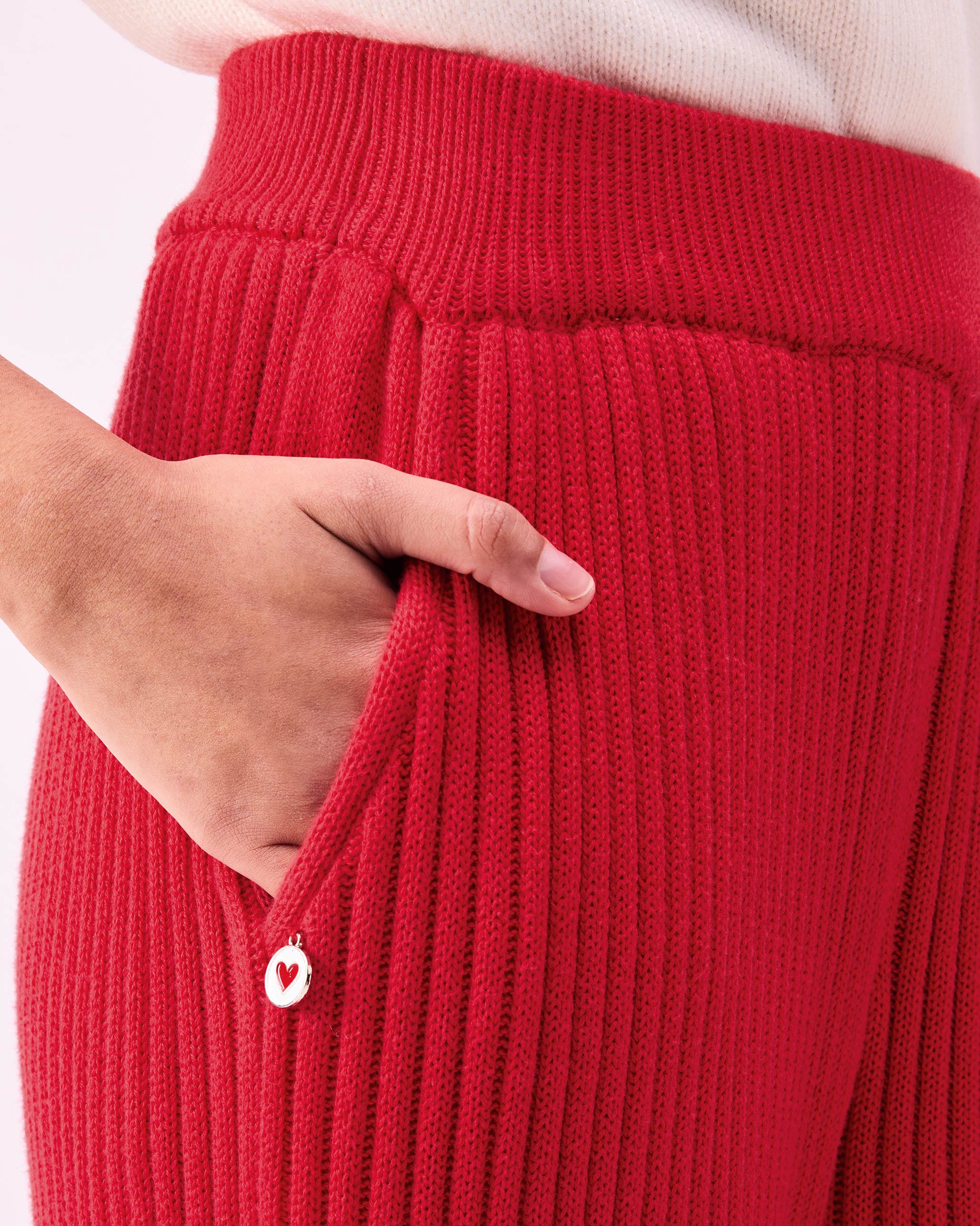 Ribbed Knit Trousers - Bright Red - Image 2