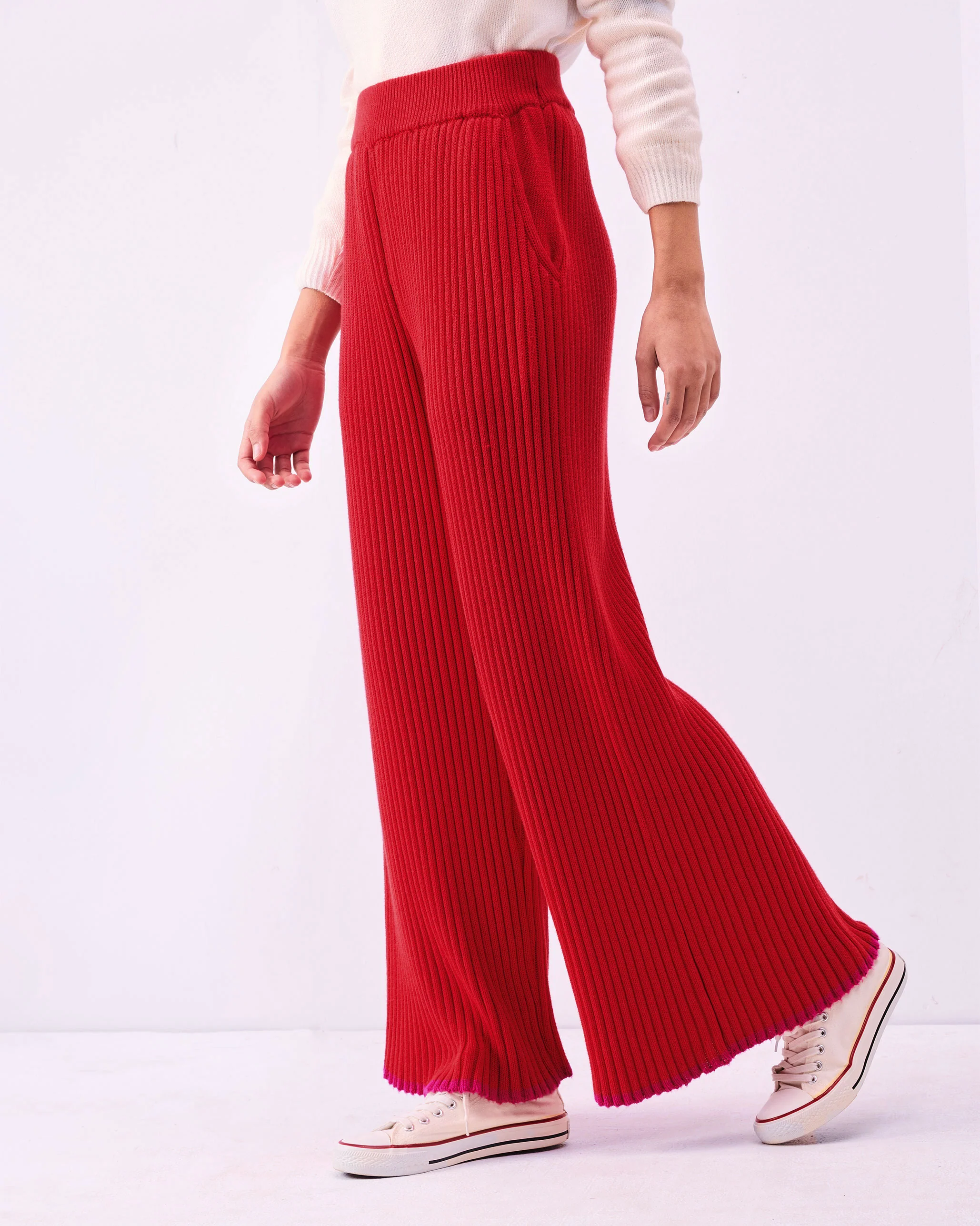 Ribbed Knit Trousers - Bright Red - Image 3
