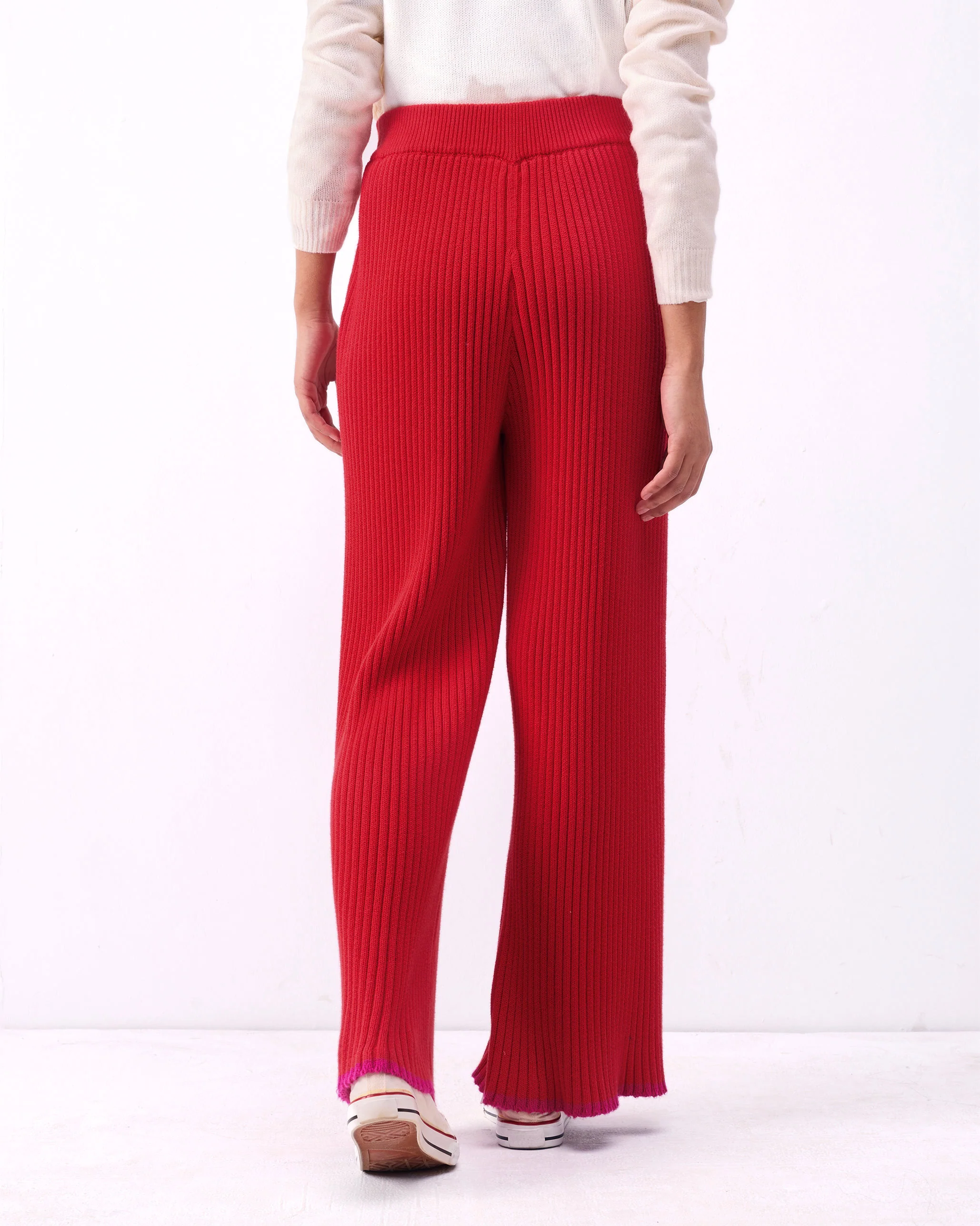 Ribbed Knit Trousers - Bright Red - Image 4