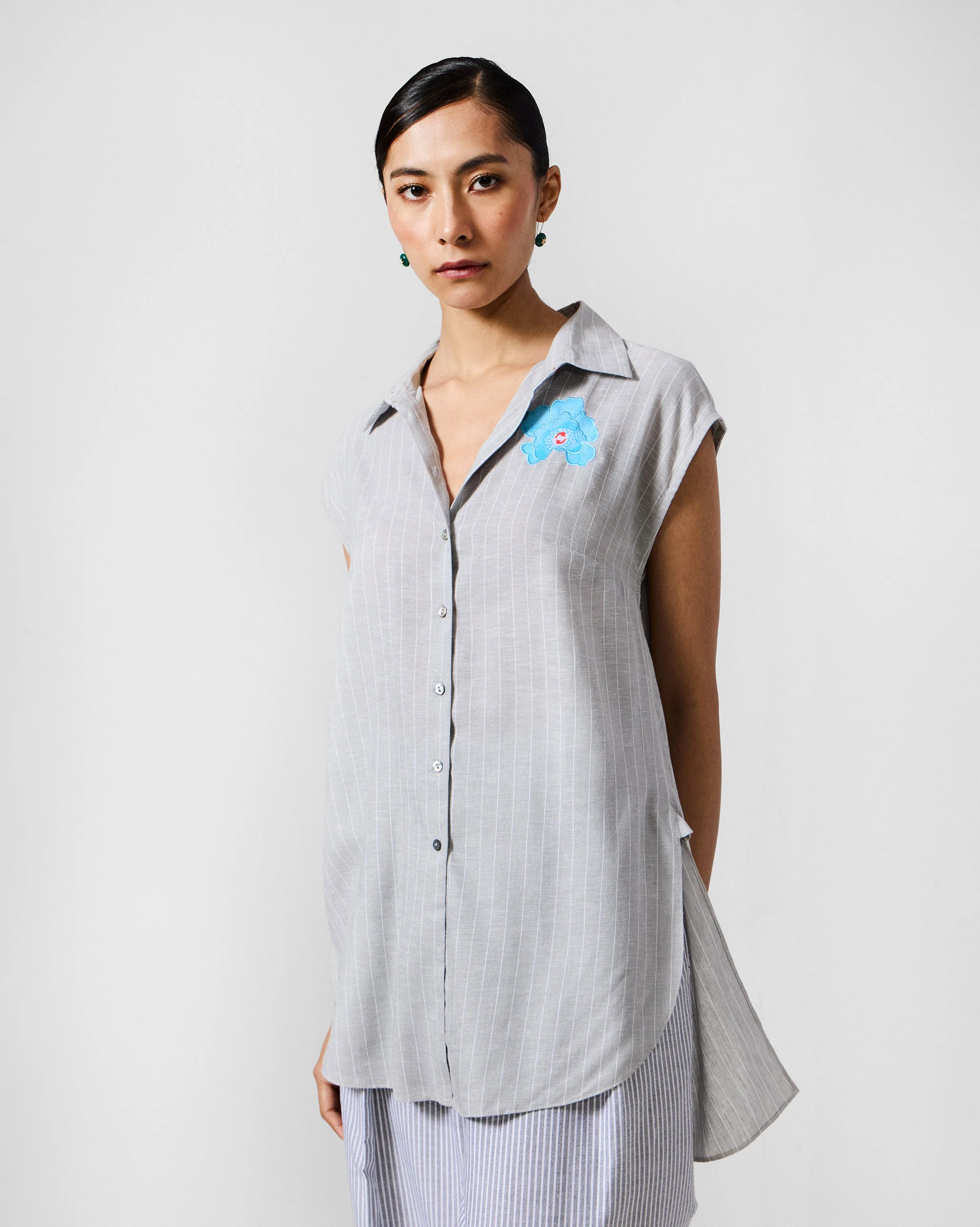 Rin Top - Grey & White Stripes - Image 2