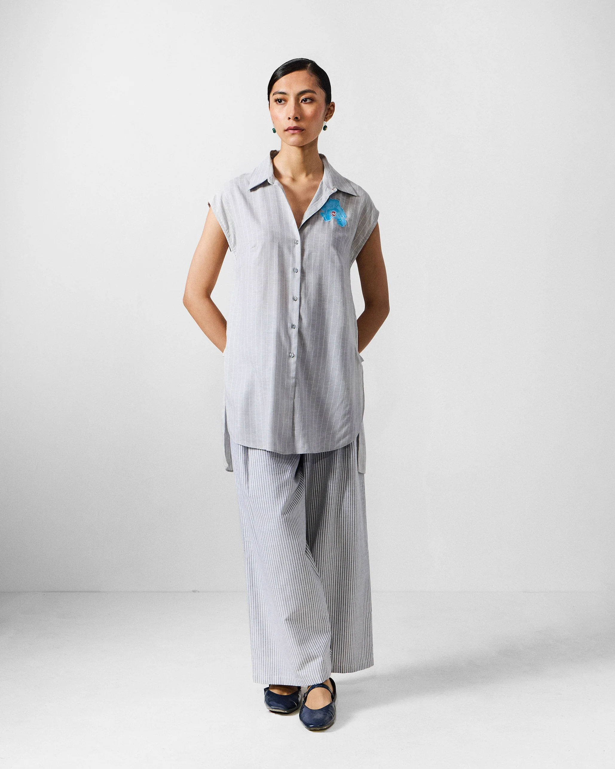 Rin Top - Grey & White Stripes - Image 8