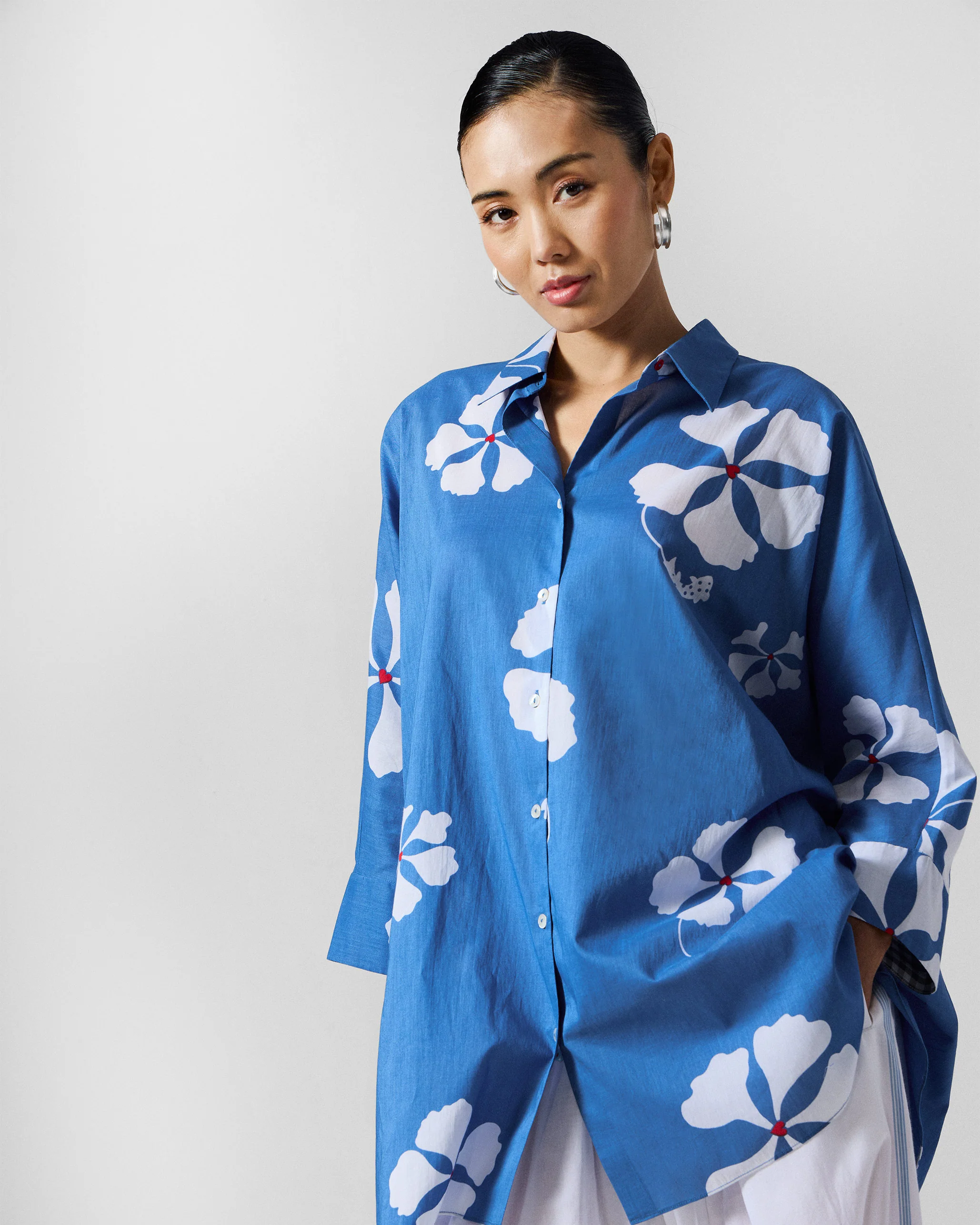 River Boxy Shirt - Blue & White Printed - Image 2