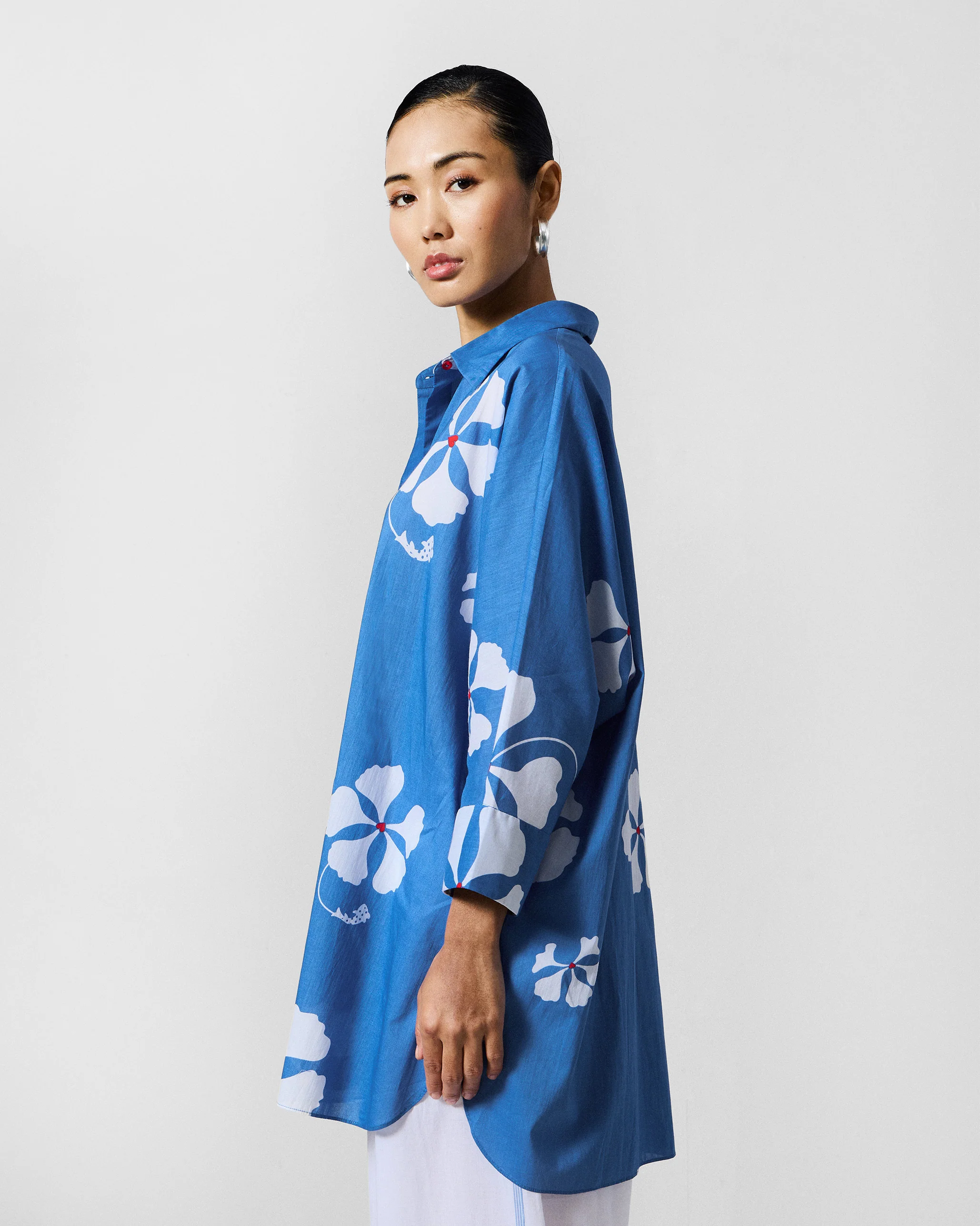 River Boxy Shirt - Blue & White Printed - Image 3