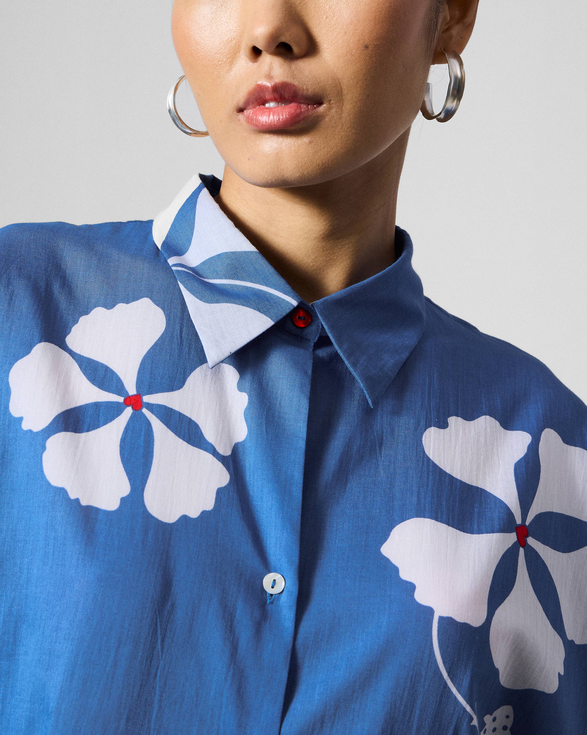 River Boxy Shirt - Blue & White Printed - Image 5