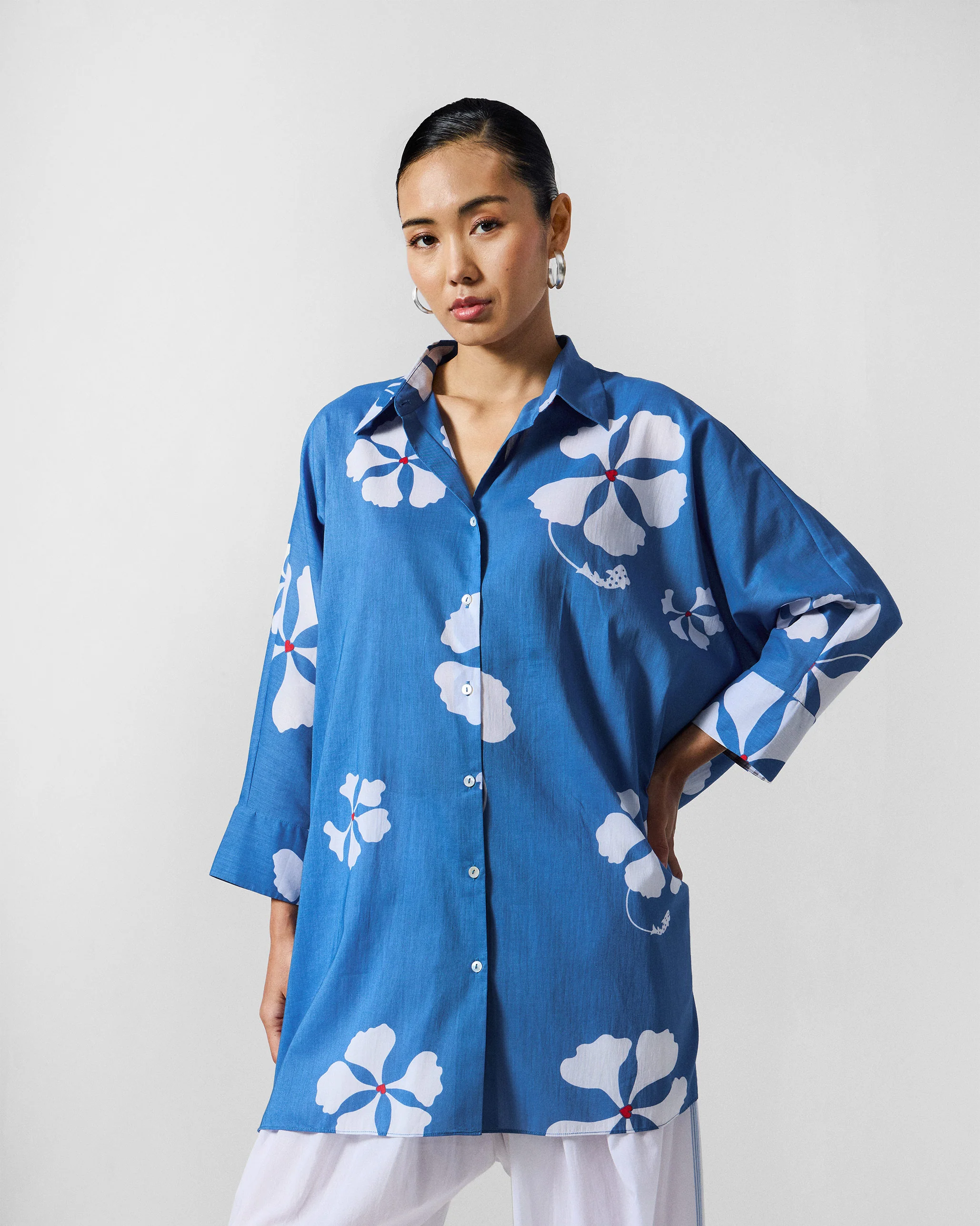 River Boxy Shirt - Blue & White Printed - Image 6