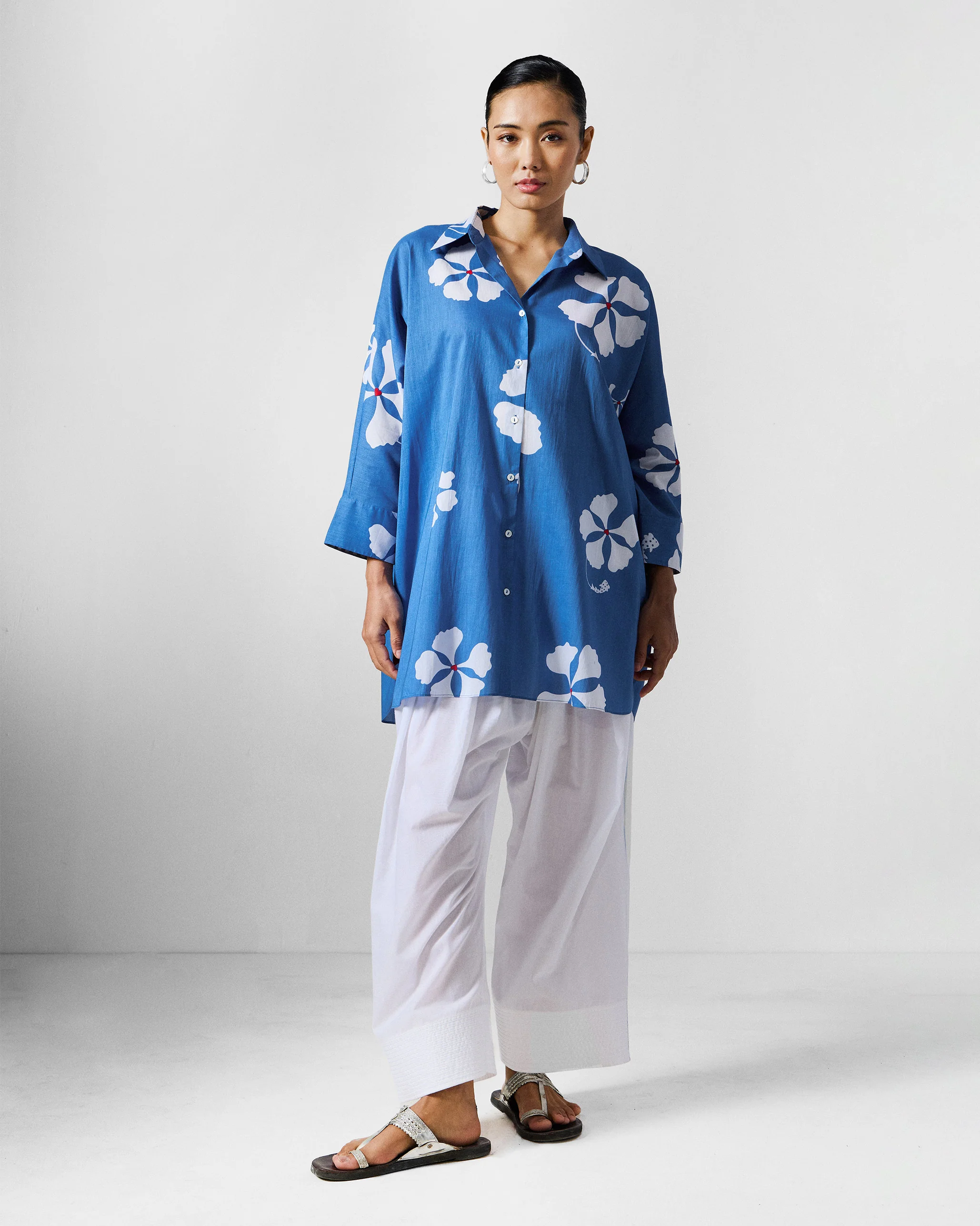 River Boxy Shirt - Blue & White Printed - Image 8