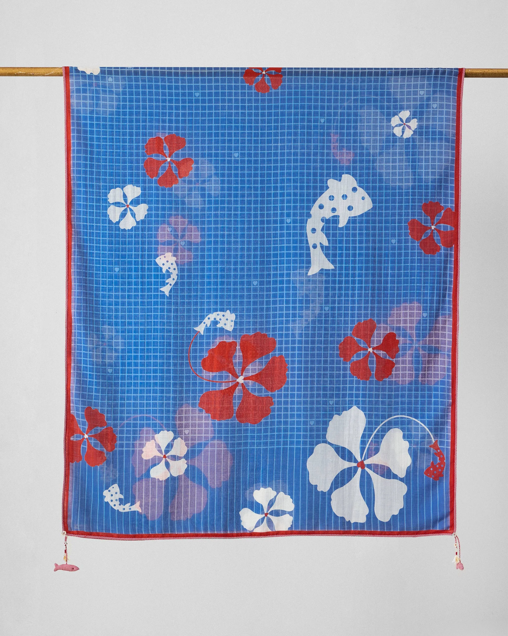 River Dupatta - Blue & Red Printed - Image 3