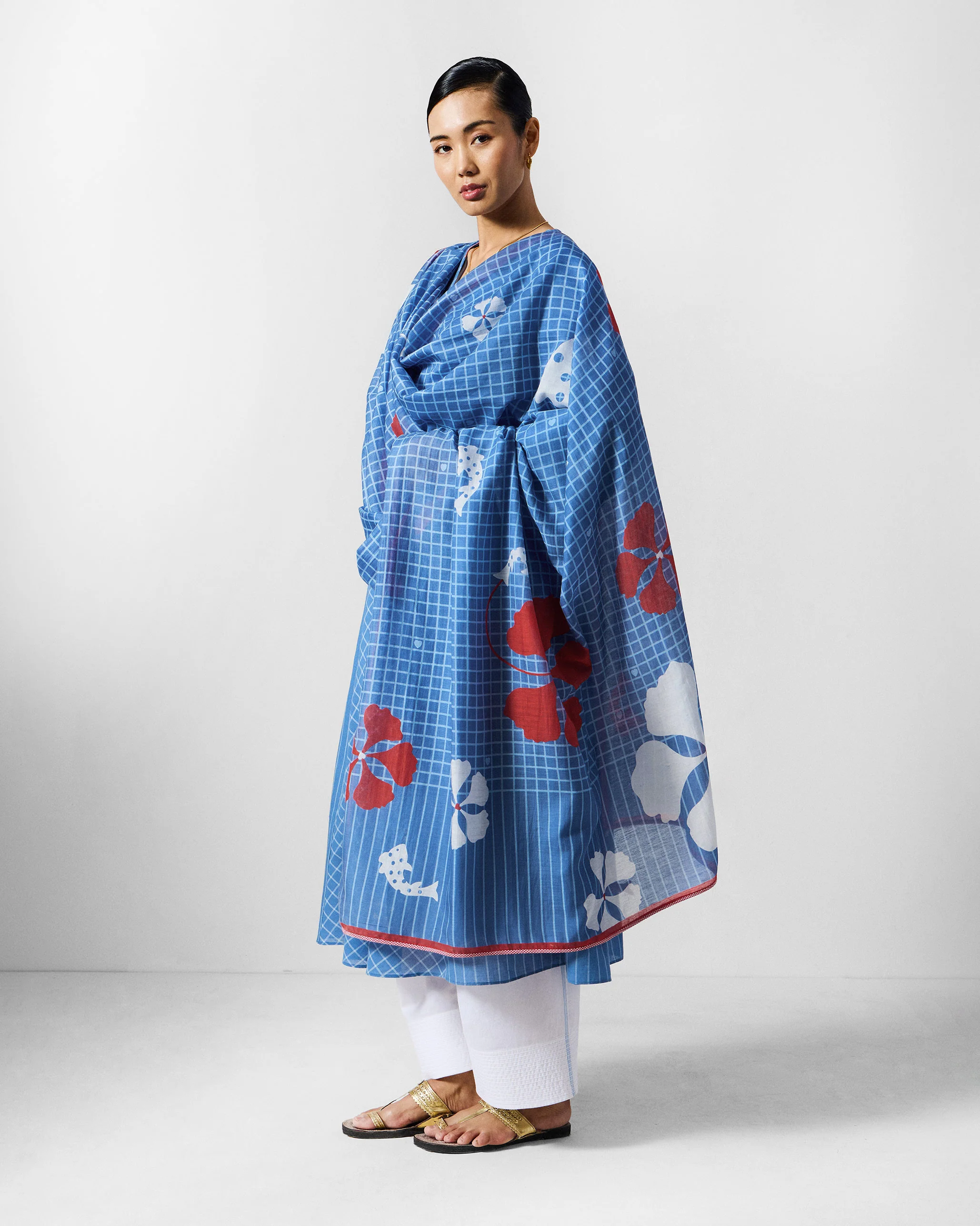 River Dupatta - Blue & Red Printed - Image 5