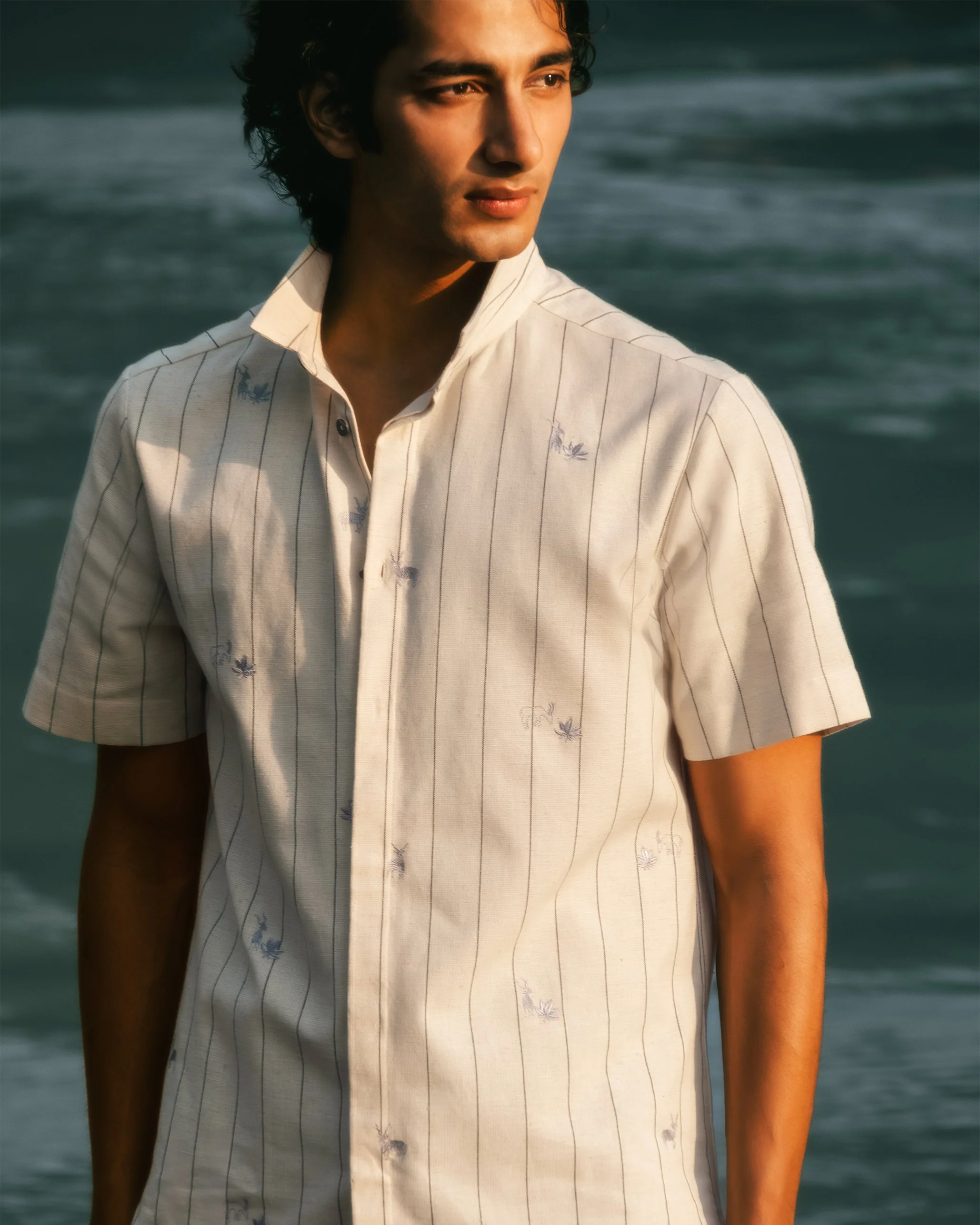 Riverine Shirt - Ivory & Charcoal Embroidered - Image 2
