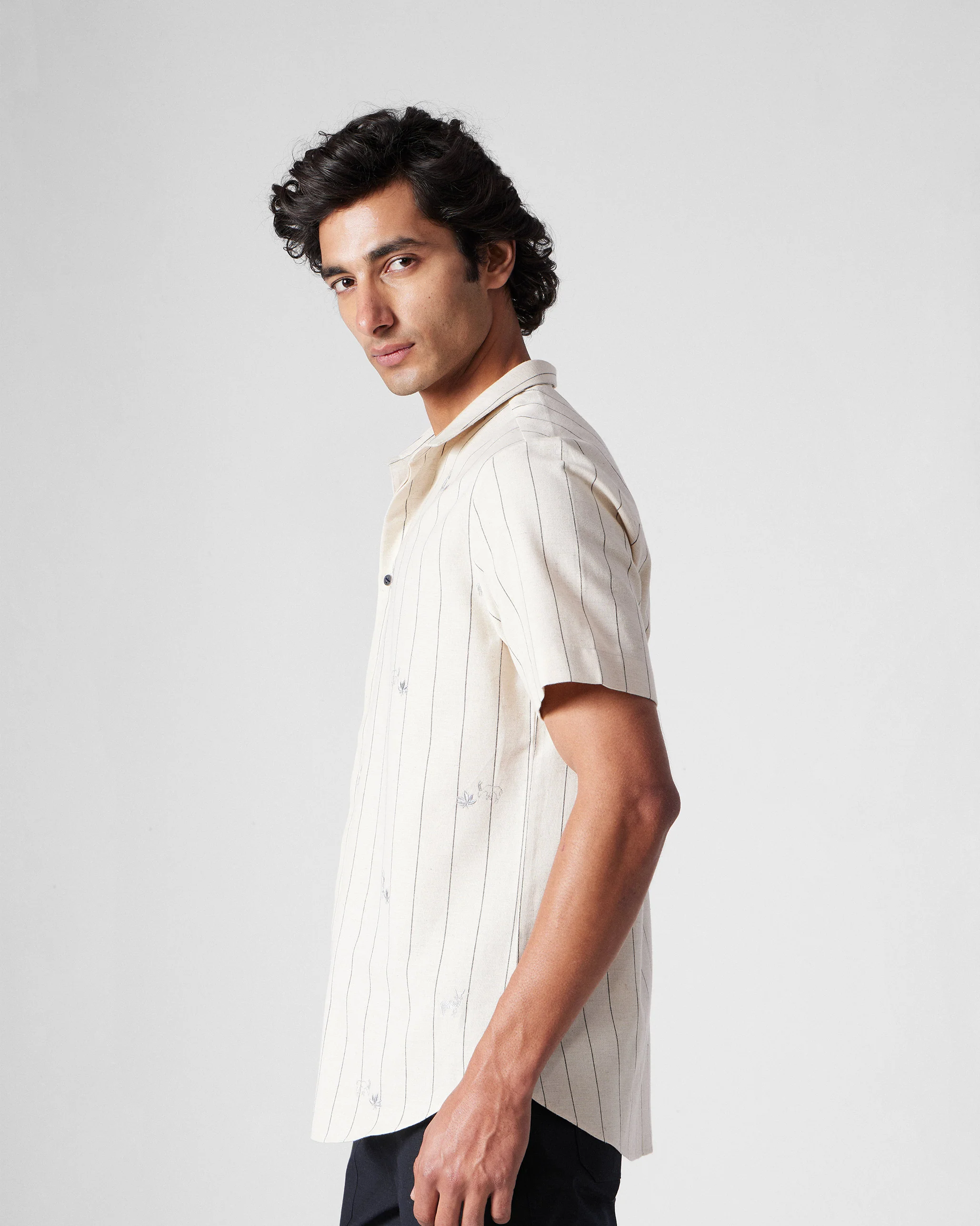 Riverine Shirt - Ivory & Charcoal Embroidered - Image 3