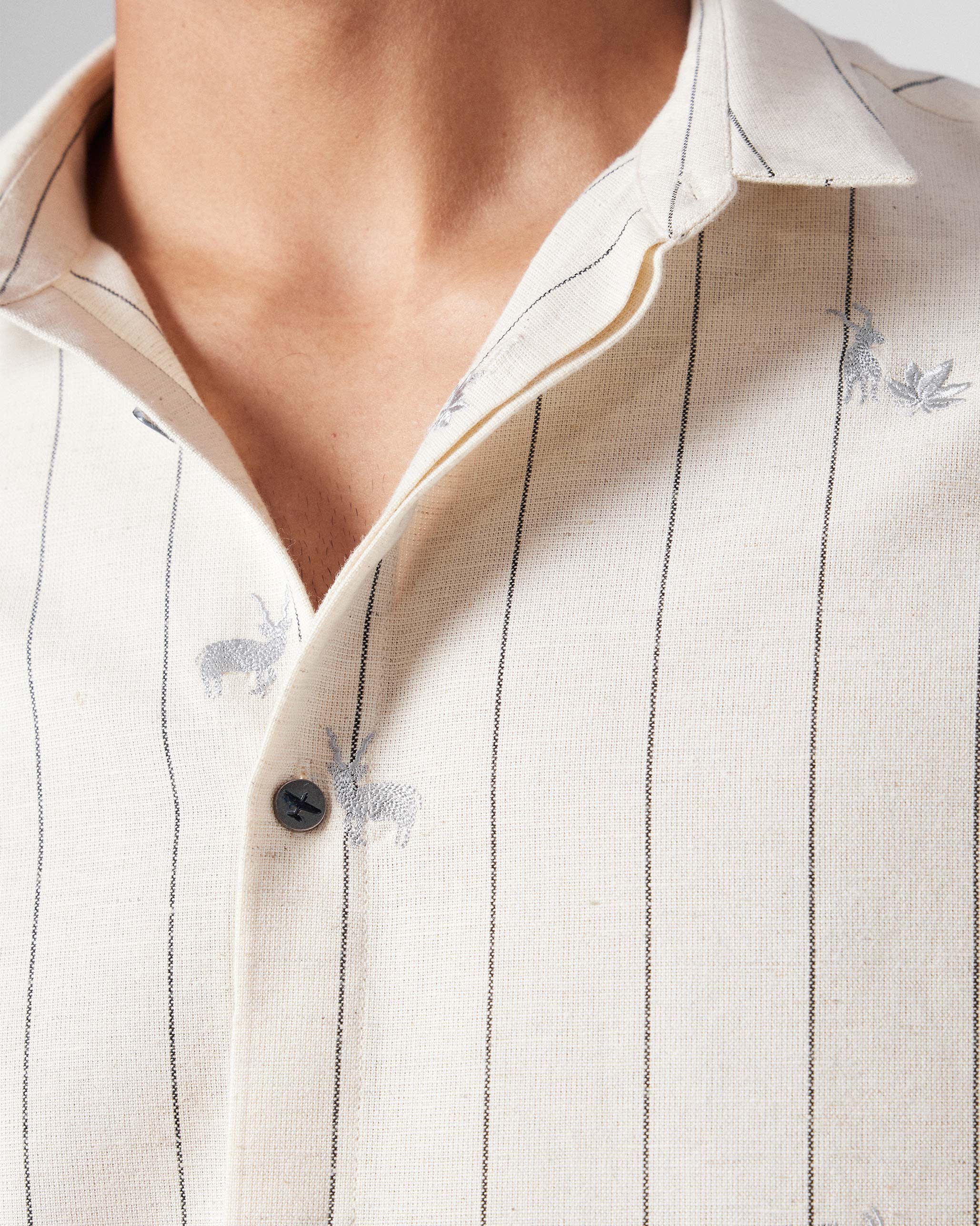 Riverine Shirt - Ivory & Charcoal Embroidered - Image 5
