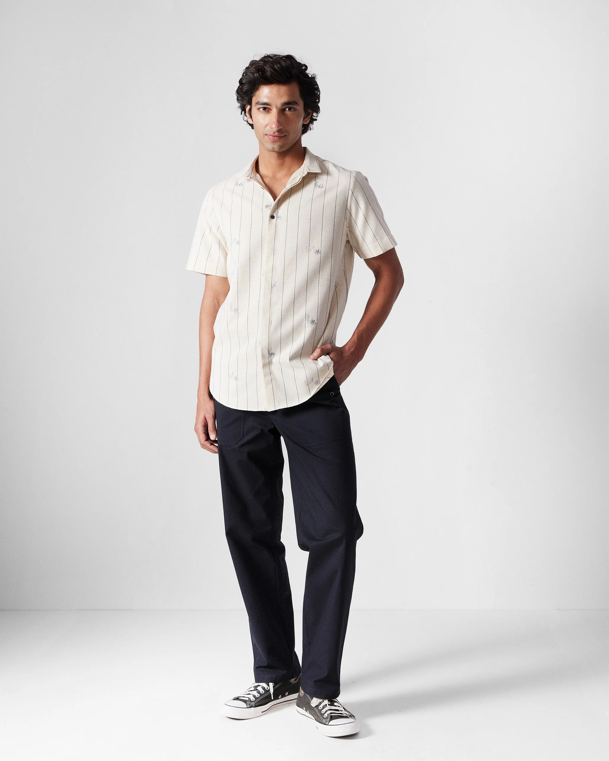 Riverine Shirt - Ivory & Charcoal Embroidered - Image 8