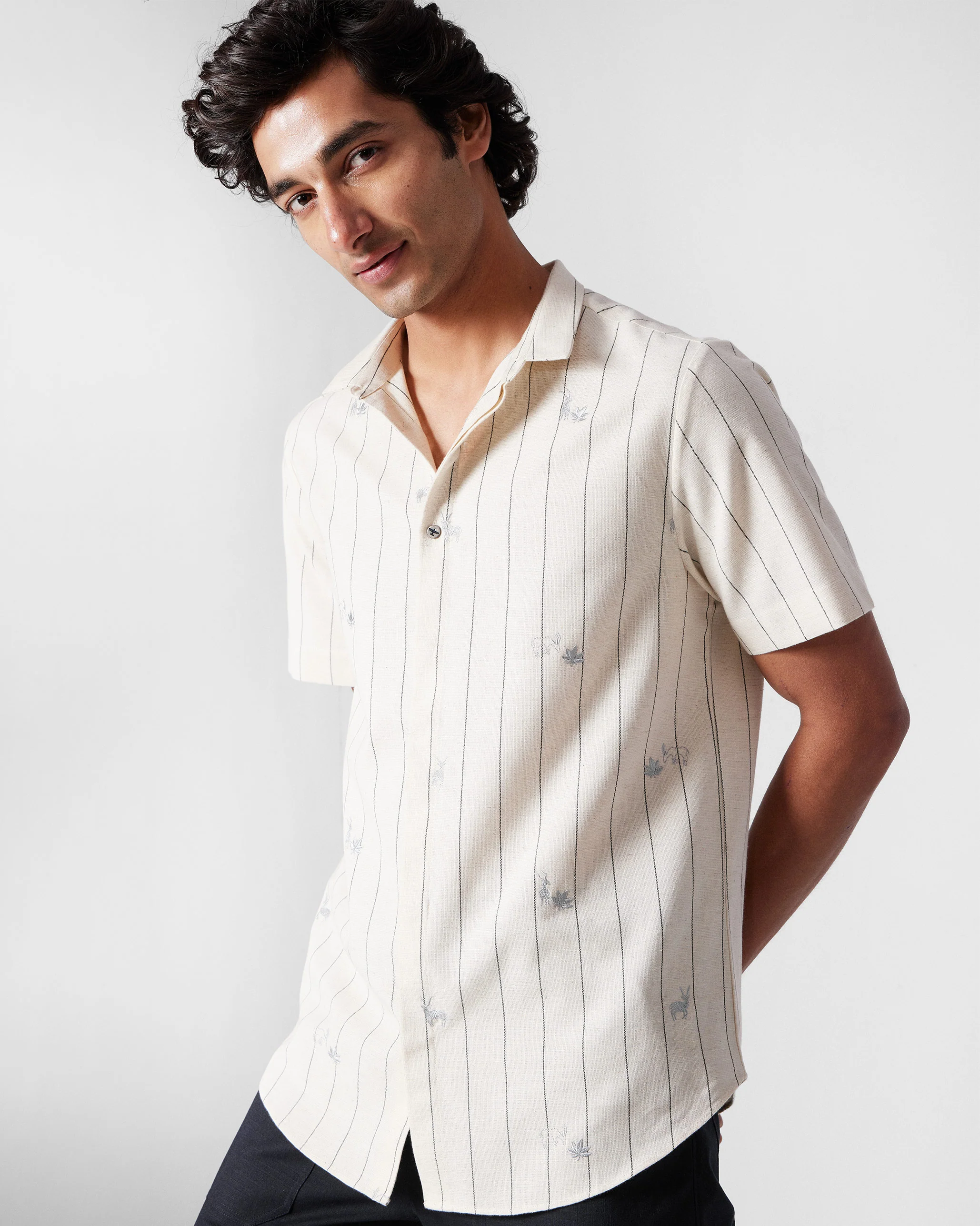 Riverine Shirt - Ivory & Charcoal Embroidered - Image 9