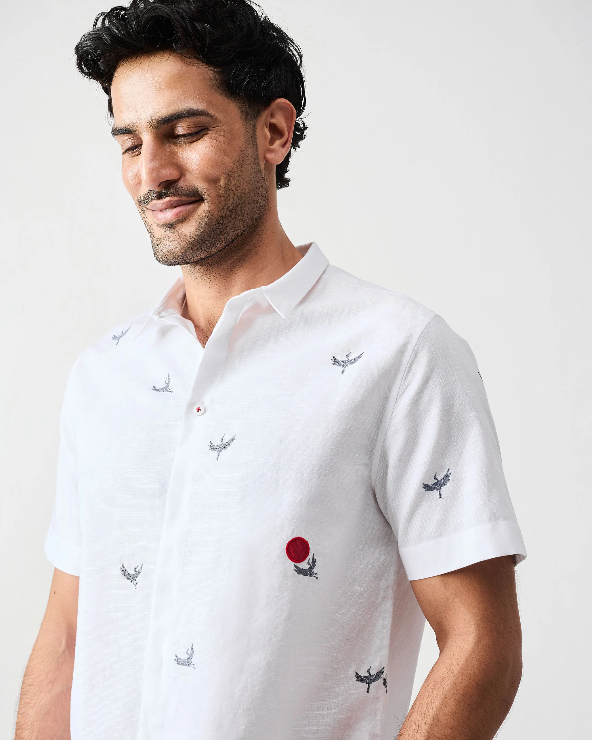 Riverline Shirt - White & Red Embroidered - Image 2