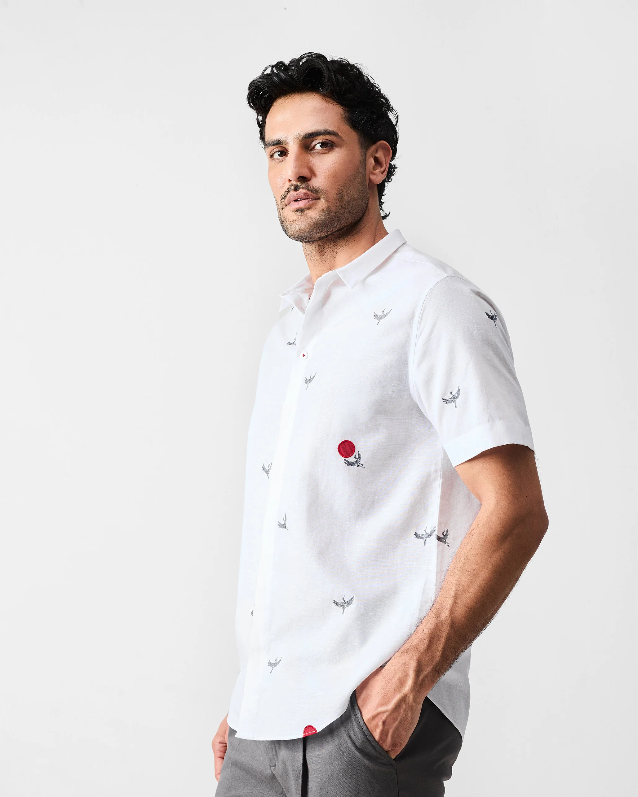Riverline Shirt - White & Red Embroidered - Image 3