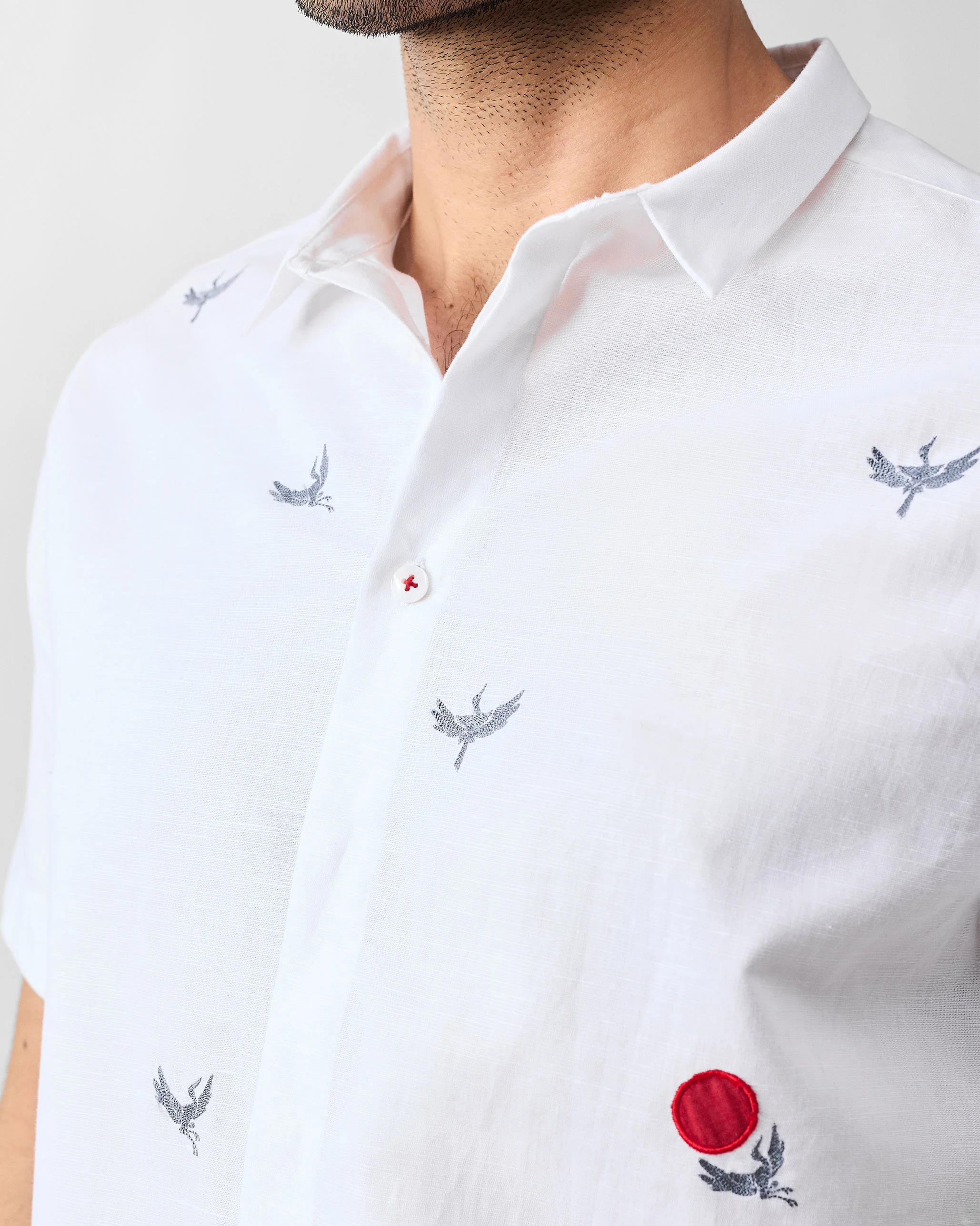Riverline Shirt - White & Red Embroidered - Image 5