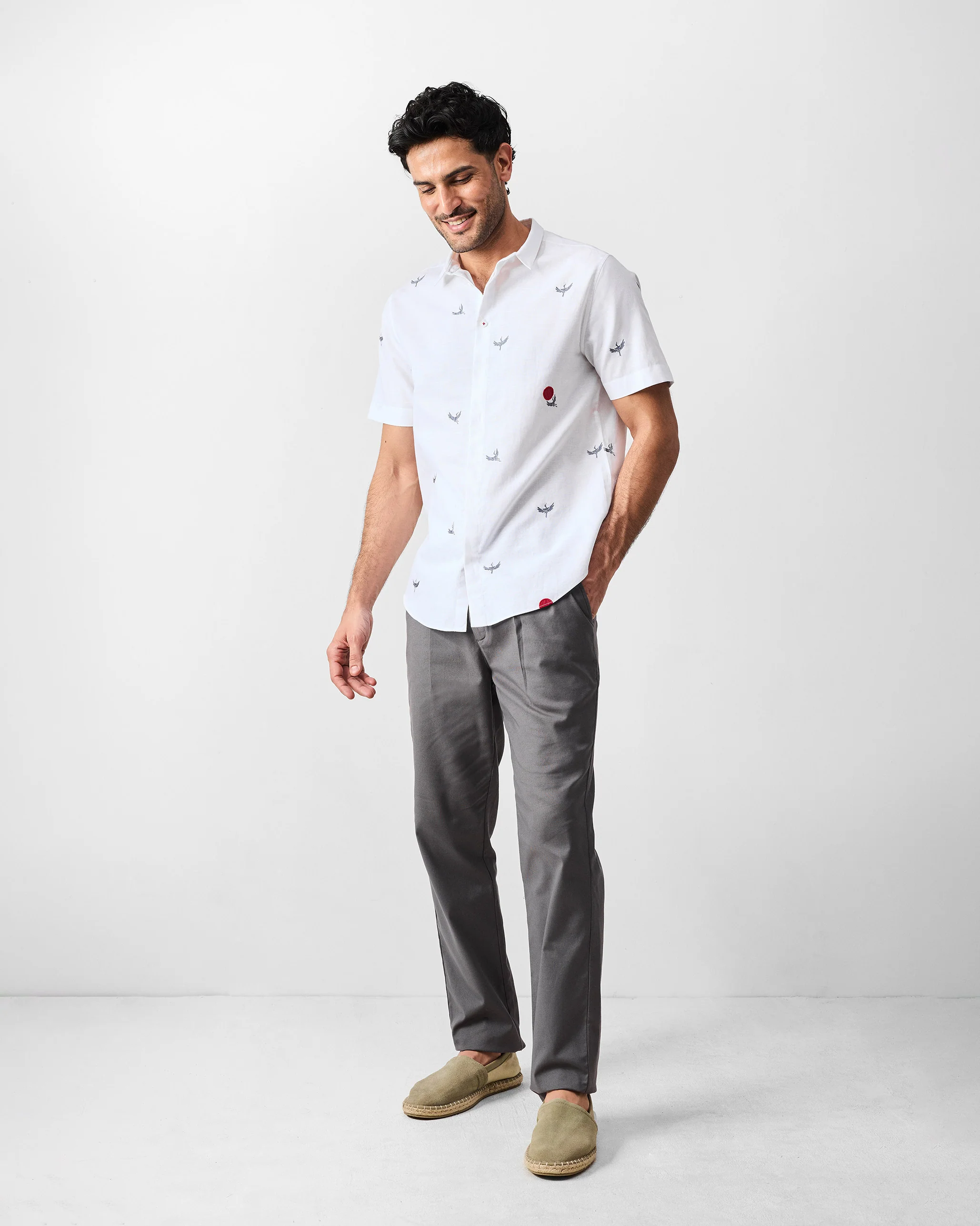 Riverline Shirt - White & Red Embroidered - Image 6