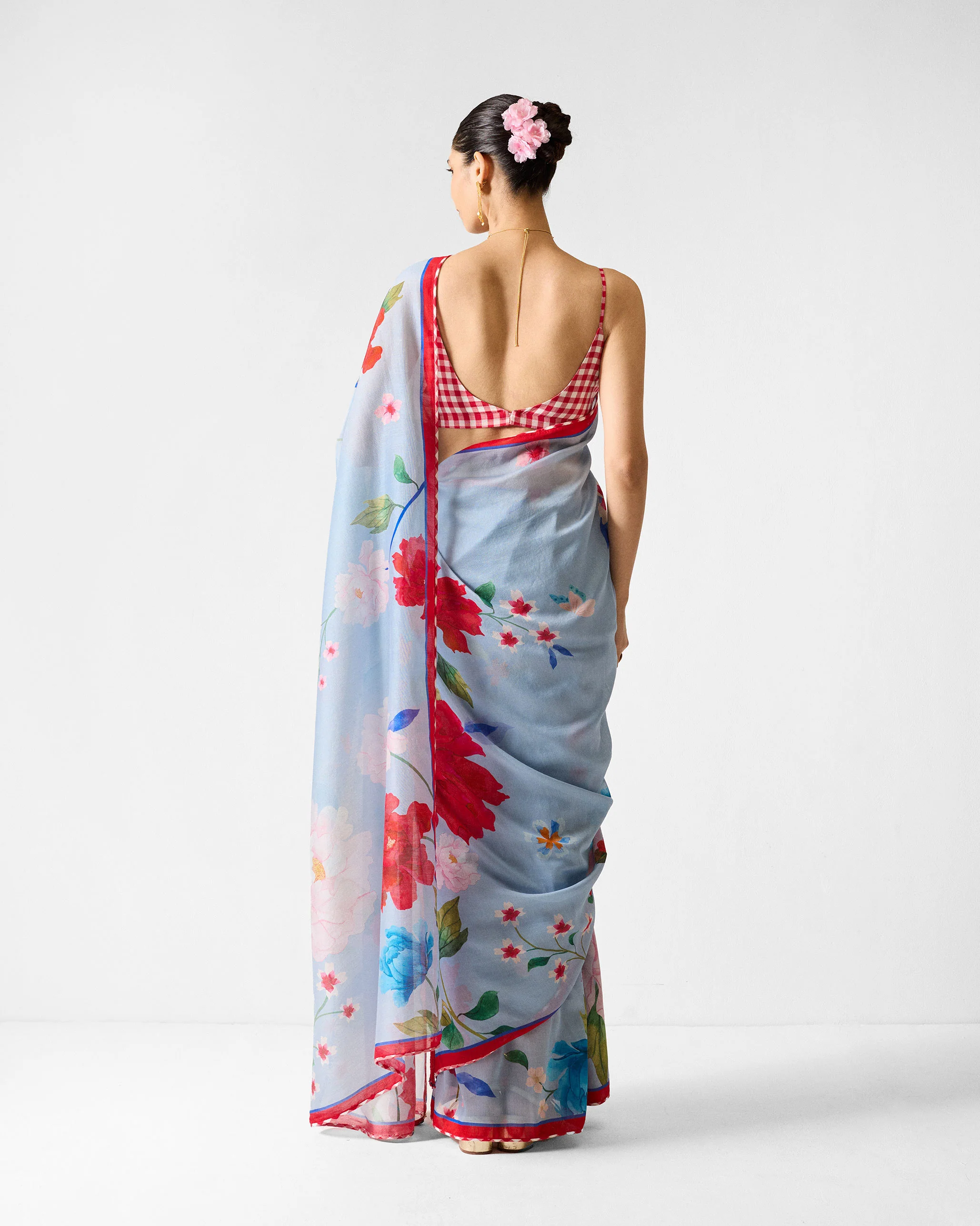 Roop Sari - Blue & Red Printed - Image 3